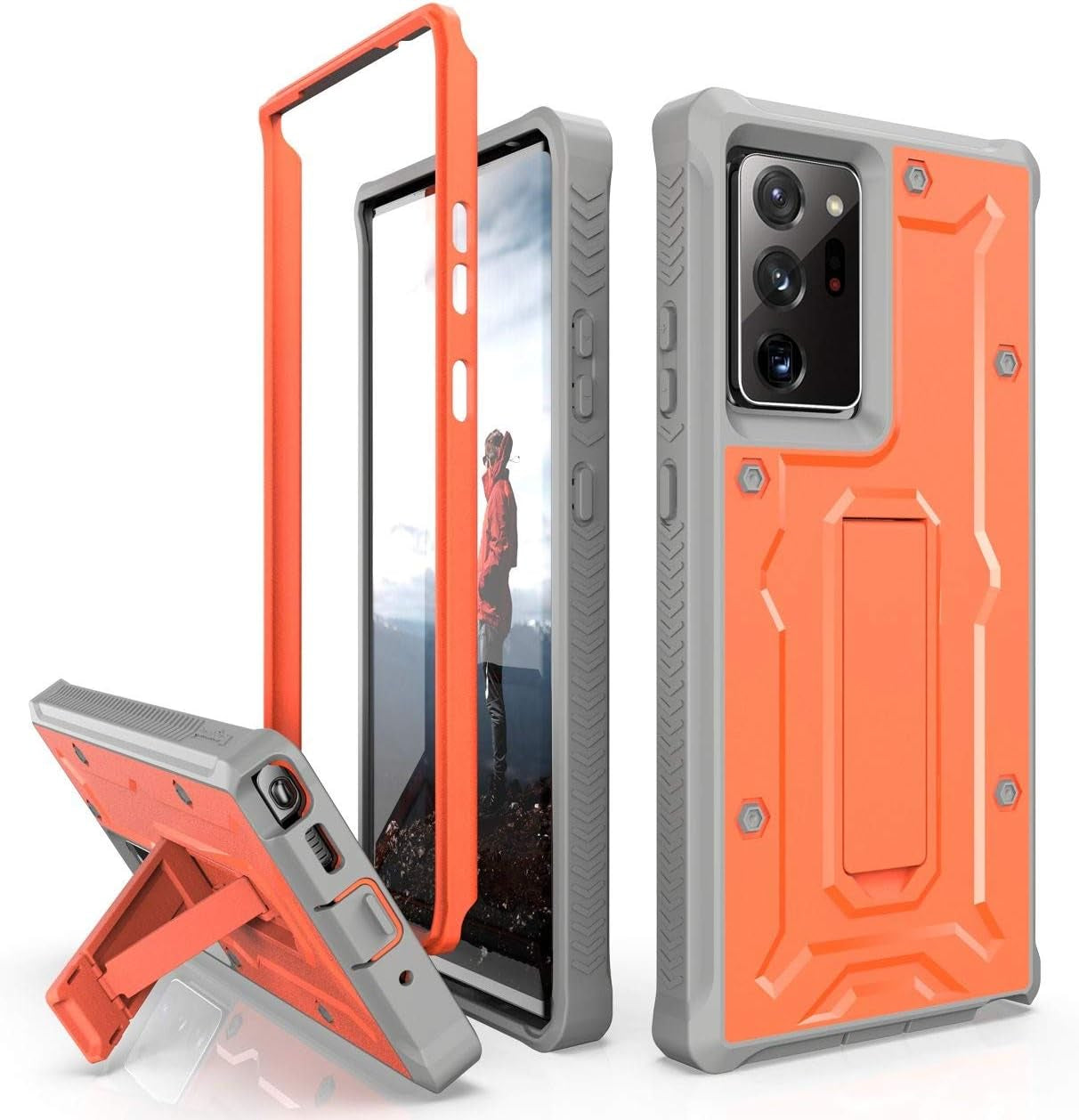 Armadillotek Vanguard Compatible with Samsung Galaxy Note 20 Ultra 5G Case (2020 Release) Military Grade Full-Body Rugged with Built-In Kickstand [Screenless Version] - Black  ArmadilloTek Orange  