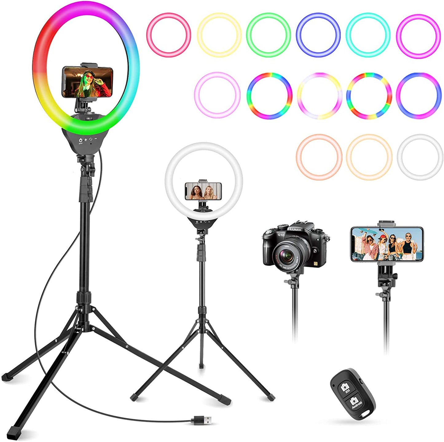 Aureday 12” LED Ring Light with Stand and Phone Holder, Video Light 3000K-6000K Dimmable Selfie Ringlight for Youtube Video/Live Stream/Makeup  Aureday RGB Light  