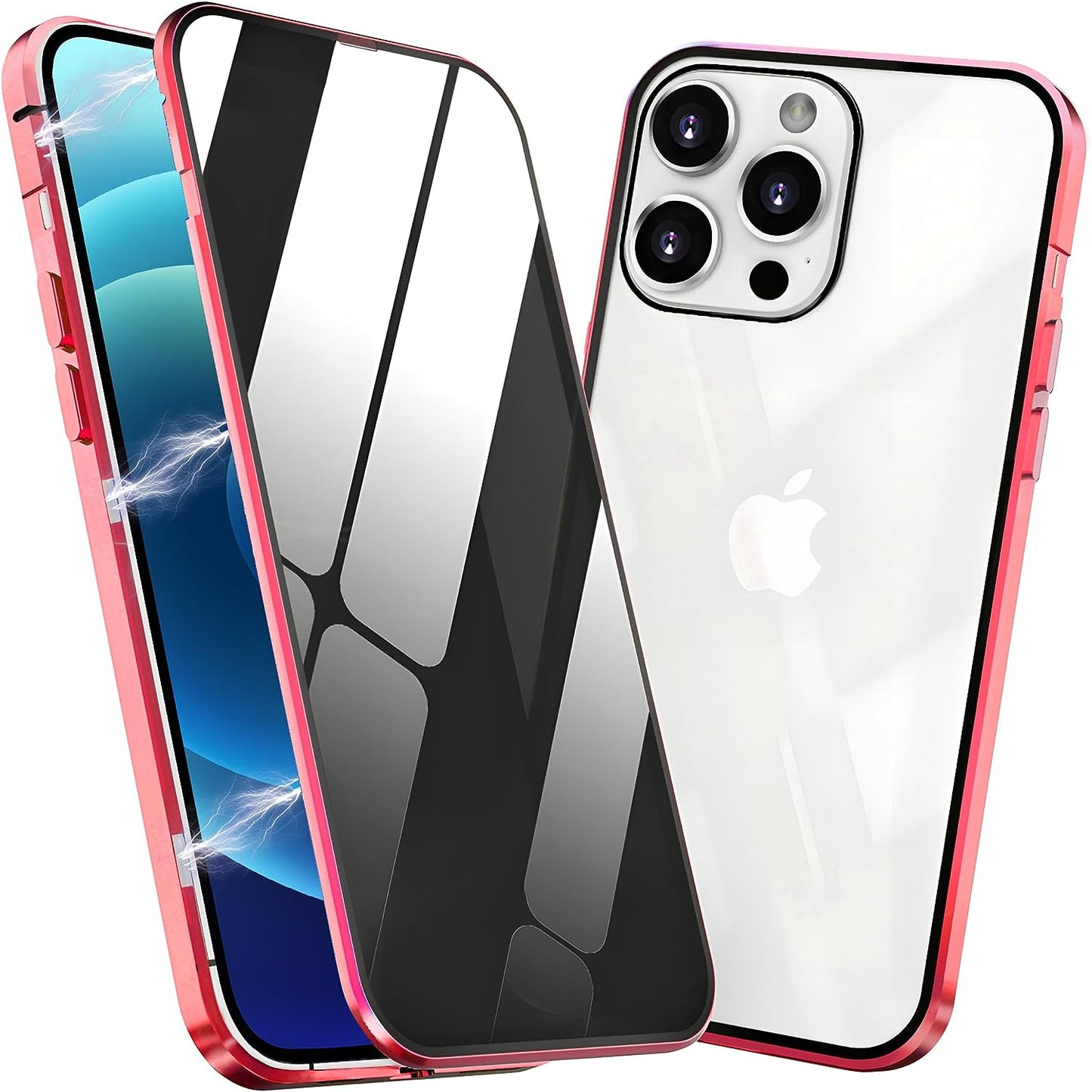 ACCREW Privacy Magnetic Case Compatible with Iphone 12 Pro Max, anti Peep Magnetic Adsorption Privacy Screen Protector Double Sided Tempered Glass Metal Bumper Frame anti Peeping Anti-Spy Phone Case  Techicon Red For Iphone 12 Pro Max 6.7'' 