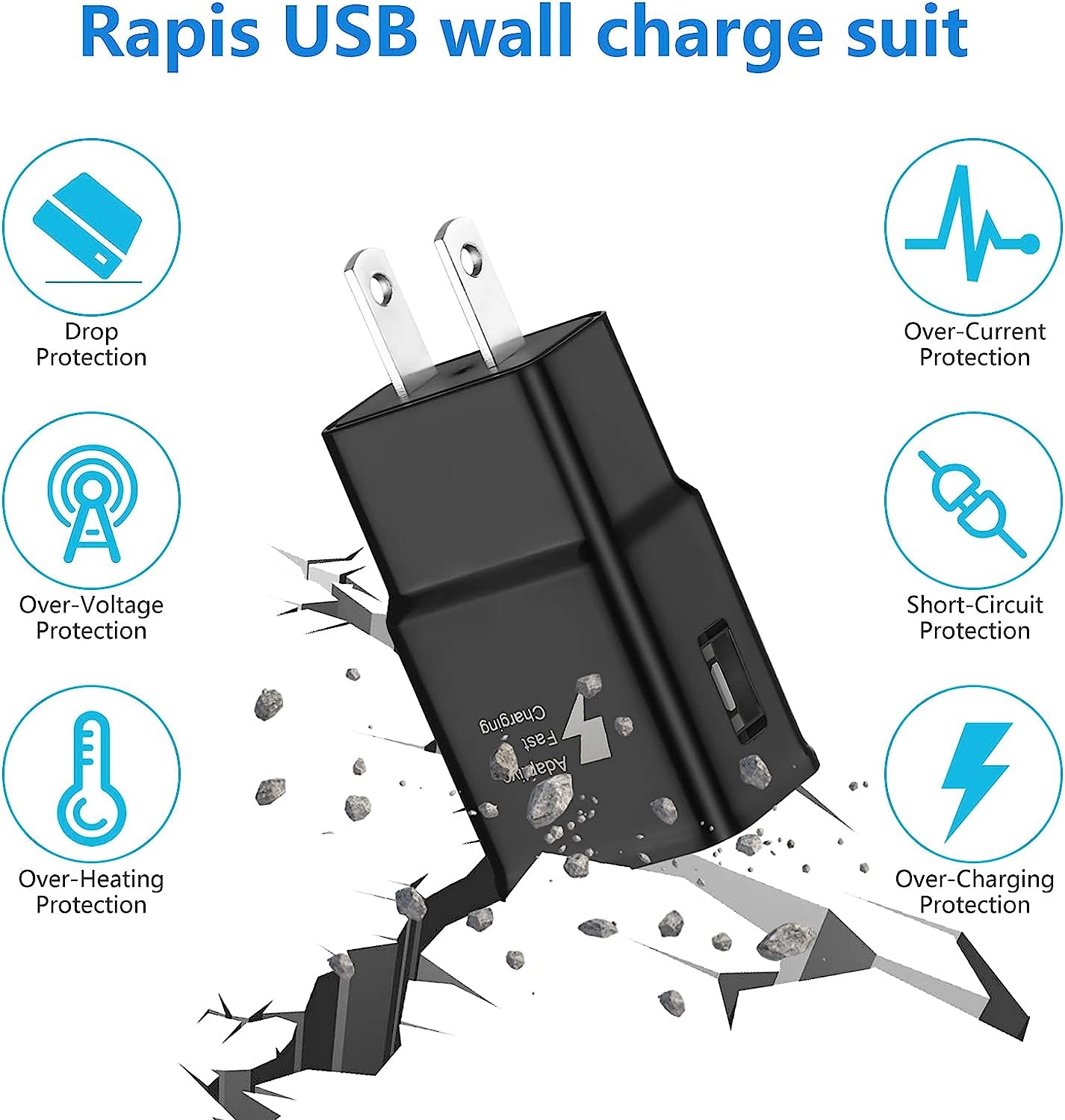 Adaptive Fast Charger Kit Compatible with Samsung Galaxy S7/S7 Edge S6 /S6 Edge/ Note5/4 S4/S3 S2 J7 J7V J5 J3 J3V J2/G3 G4 K20/ Moto E4 E5, USB Wall Charger and 5FT Micro USB Cable (2 Pack, Black)  Shenzhen Siyuanda Ke Ji You Xian Gong Si   