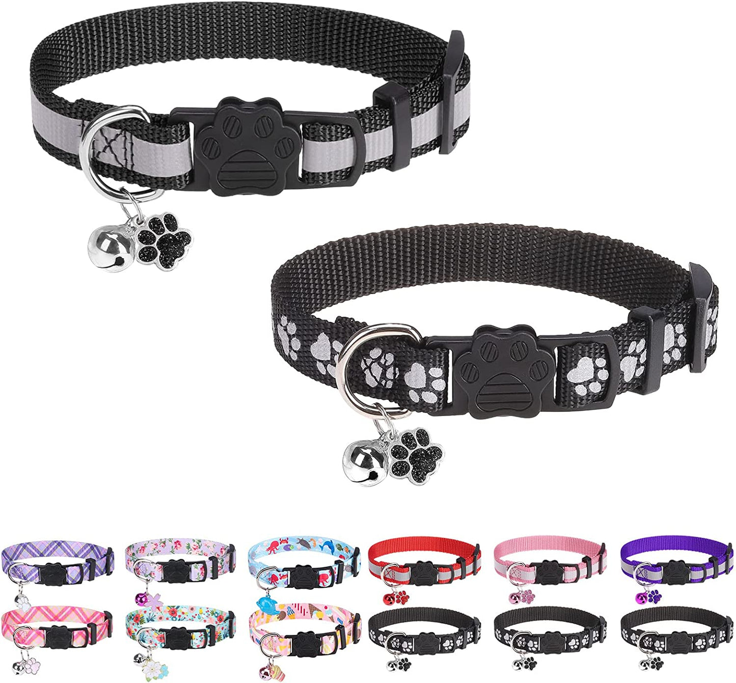 DILLYBUD Reflective Cat Collars Breakaway for Big Cats/Adult Cats Boys and Girls with Bell and Charm, 3/5" Width Safety Buckle Nylon Kitten Collar, 2 Pack Adjustable Soft Cute Pet Collar for Summer  DILLYBUD   