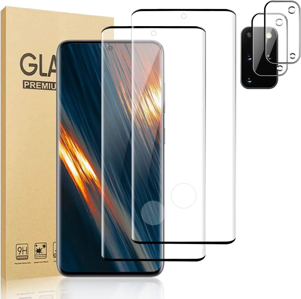 [2+2 Pack] Galaxy S20 Ultra Screen Protector and Camera Lens Protector,Fingerprint Unlock,3D Full Coverage,For Samsung Galaxy S20 Ultra (6.9 Inch) 9H Hardness Tempered Glass Screen Protector  OuYteu s20 plus tempered glass  