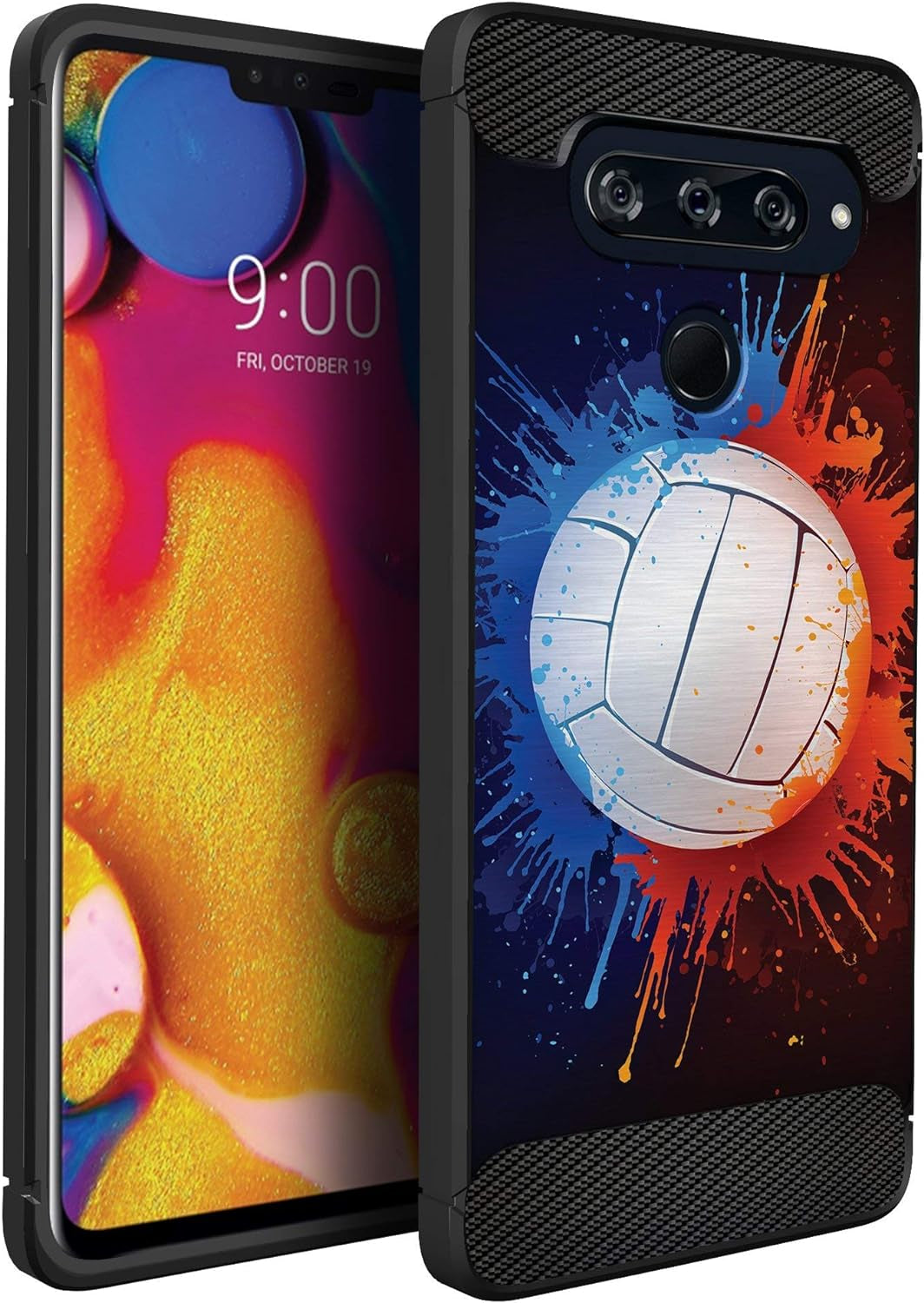 Casesondeck Sports Case Compatible with LG V40 Thinq- Flex Max Matte TPU Perfect Fitted Case Slim and Elegant (Soccer Fire)  CasesonDeck Volleyball  
