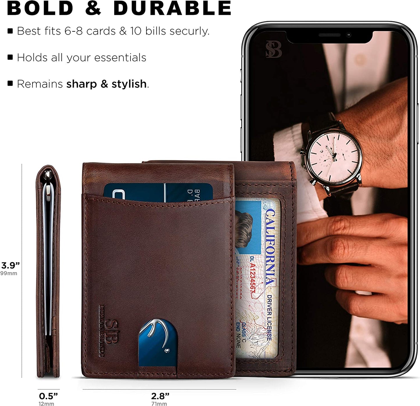 SERMAN BRANDS RFID Blocking Slim Bifold Genuine Leather Minimalist Front Pocket Wallets for Men with Money Clip Thin Gift  SERMAN BRANDS   