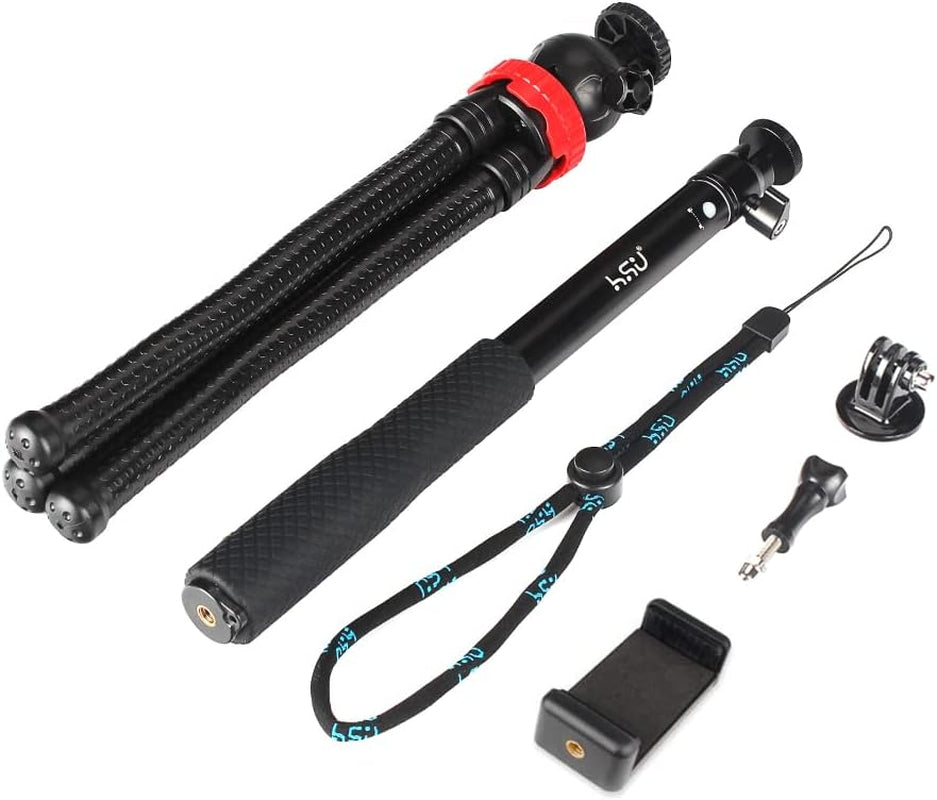 HSU Extendable Selfie Stick, Waterproof Hand Grip with Octopus Tripod Stand for Gopro Hero 11/10/9/8/7/6/5/4, Handheld Monopod Compatible with Cell Phones, AKASO Campark and Other Action Cameras  HSUTECH   