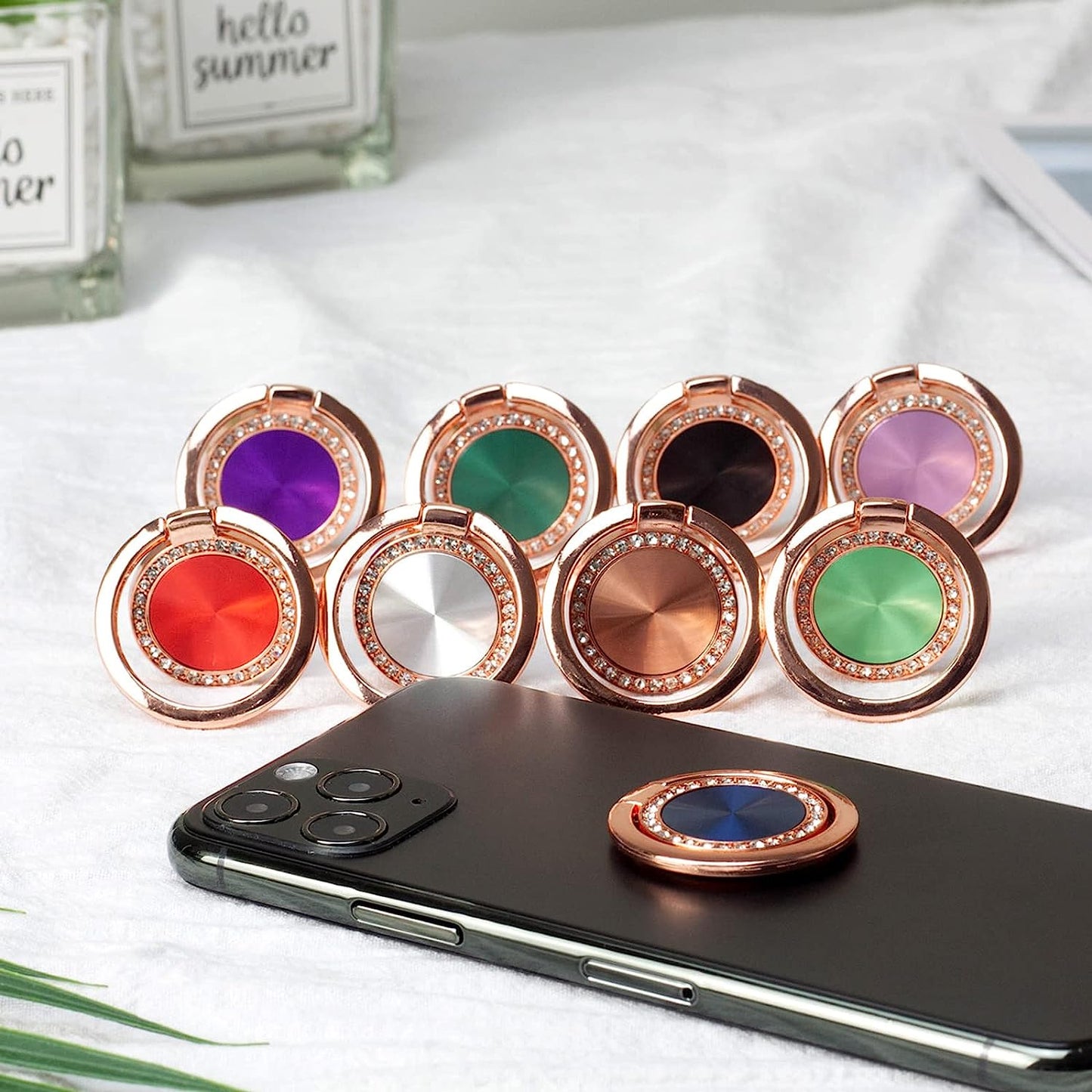 [2 Pack] Concentric Circular Texture Diamond Setting Cell Phone Ring Holder Stand, 360 Degree Rotation and 180 Degreeadjustable Finger Ring Kickstand with Polished Metal Phone Grip (Light Purple)  Wansurs   