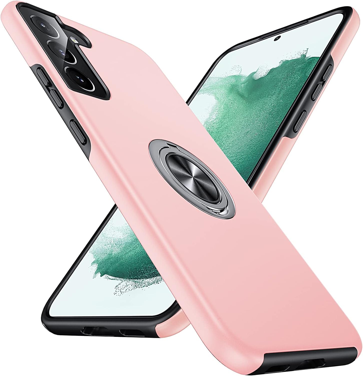 Anqrp Hidden Series Galaxy S22 plus Case 5G,[Heat Dissipation][No Fall-Off Kickstand] 360°Metal Ring, 15Ft Military Grade Shockproof Phone Case for Samsung Galaxy S22 plus 6.6 Inch, Red  Anqrp Pink  