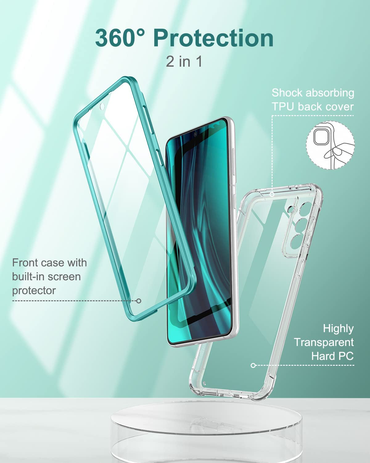 SURITCH for Samsung Galaxy S21+ plus Clear Case 6.7" (Only), [Built-In Screen Protector] Full Body Protective Hard Shell+Soft TPU Phone Case for Samsung S21 plus -(Green Edge)  SURITCH   