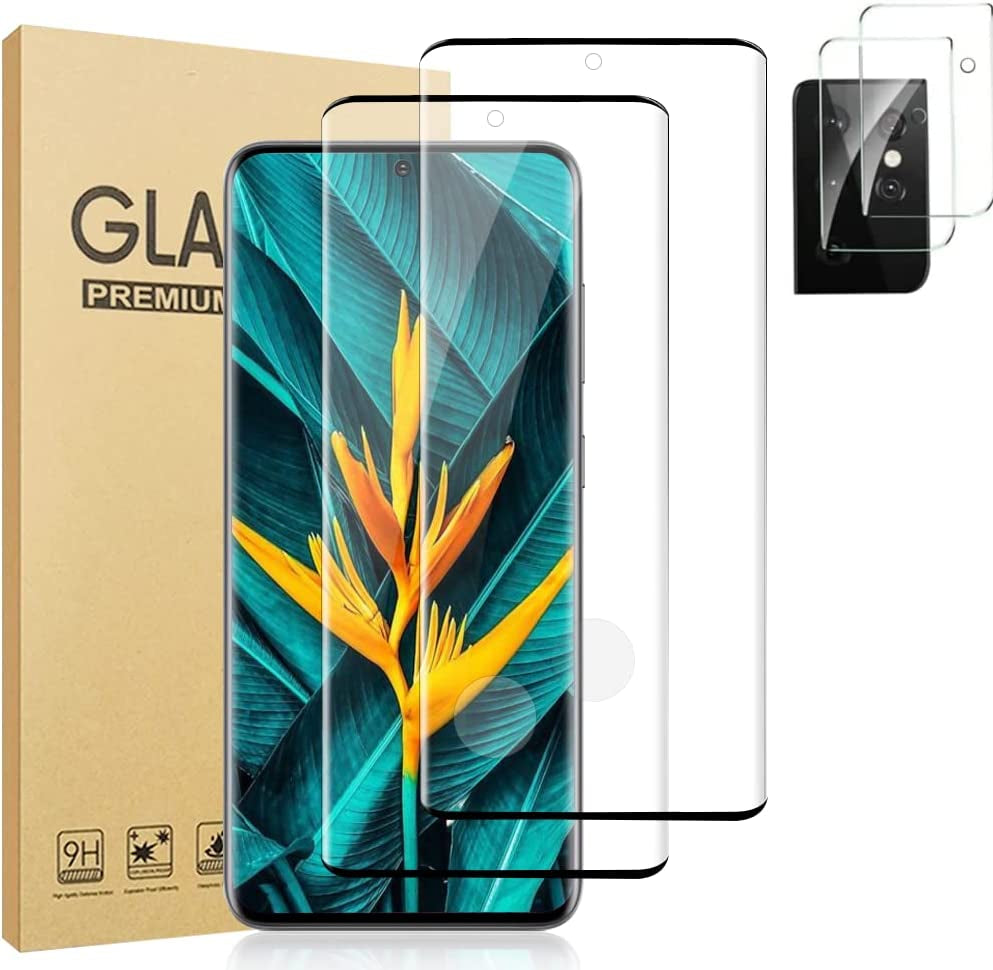 [2+2 Pack] Galaxy S20 Ultra Screen Protector and Camera Lens Protector,Fingerprint Unlock,3D Full Coverage,For Samsung Galaxy S20 Ultra (6.9 Inch) 9H Hardness Tempered Glass Screen Protector  OuYteu Galaxy S21 Ultra 6.8 inch Screen Protector  