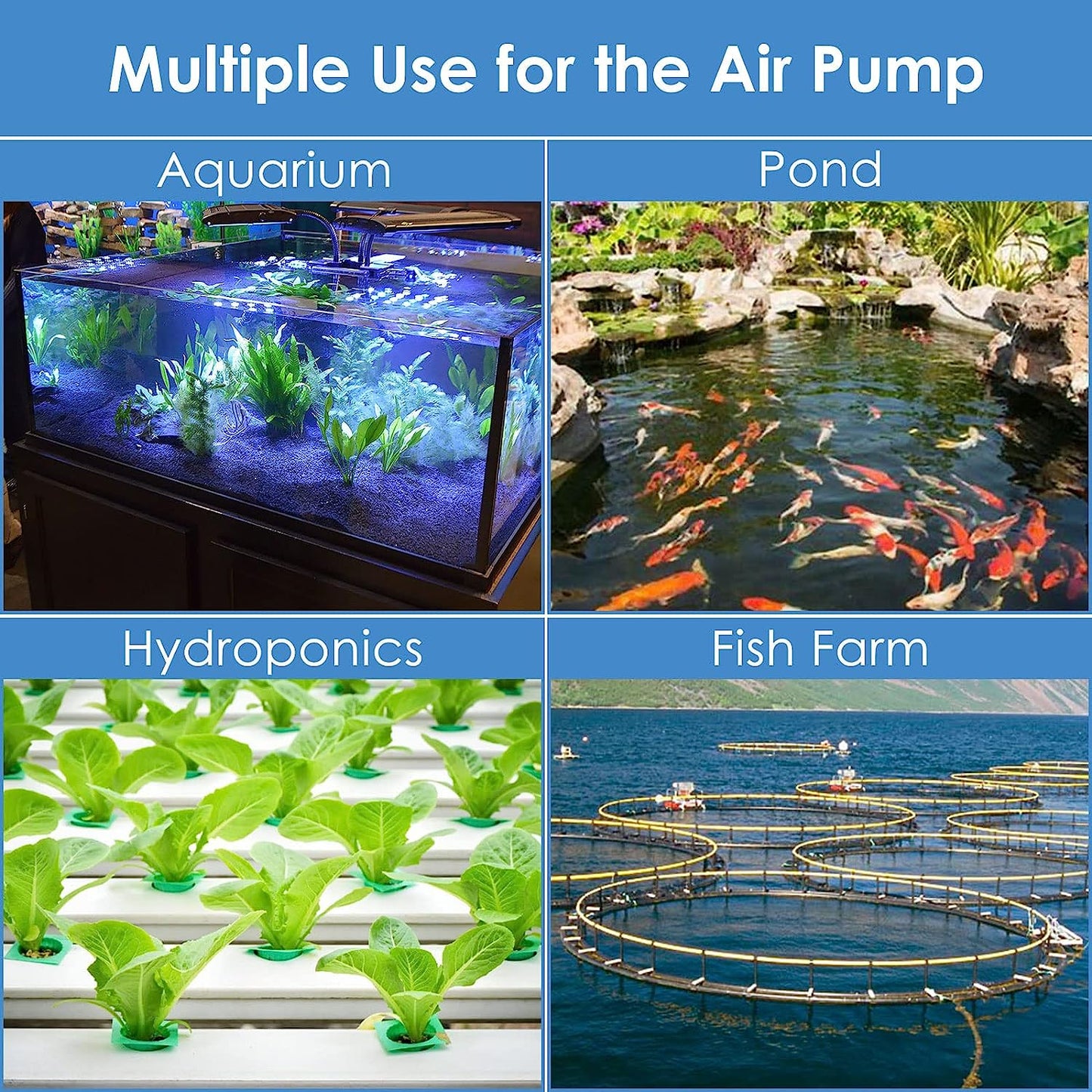 Aquamiracle Quiet Aquarium Air Pump 317/475GPH 0.025/0.03Mpa 8/16W High Pressure Air Pump Commercial Air Pump Pond Aerator Bubbler Hydroponics Air Pump Oxygen Pump for up to 800/1200 Gallon Water  AquaMiracle   