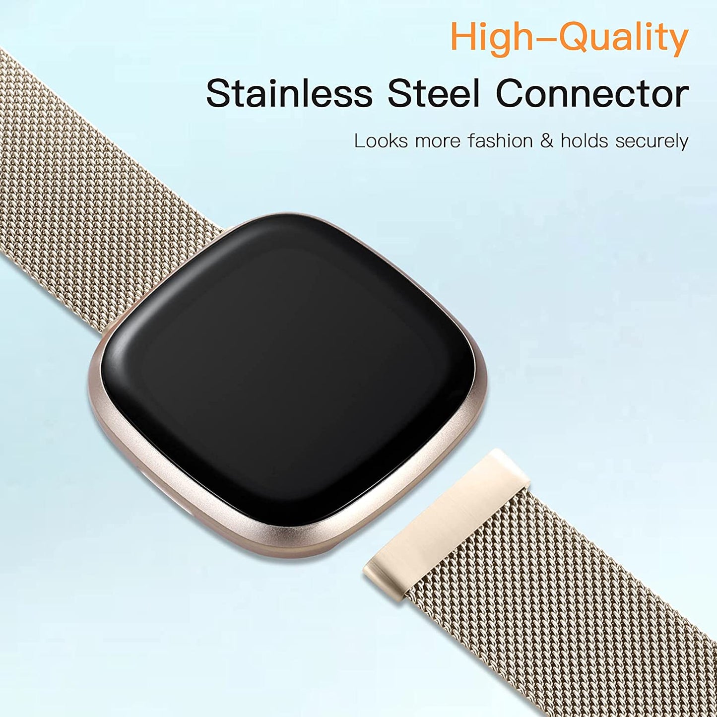 ZWGKKYGYH Bands Compatible with Fitbit Sense Versa 3 Versa 4 and Sense 2 Smartwatch Women Men, Stainless Steel Metal Mesh Magnetic Band Replacement for Sense/Sense 2/Versa 3/Versa 4, Small Champagne  ZWGKKYGYH   