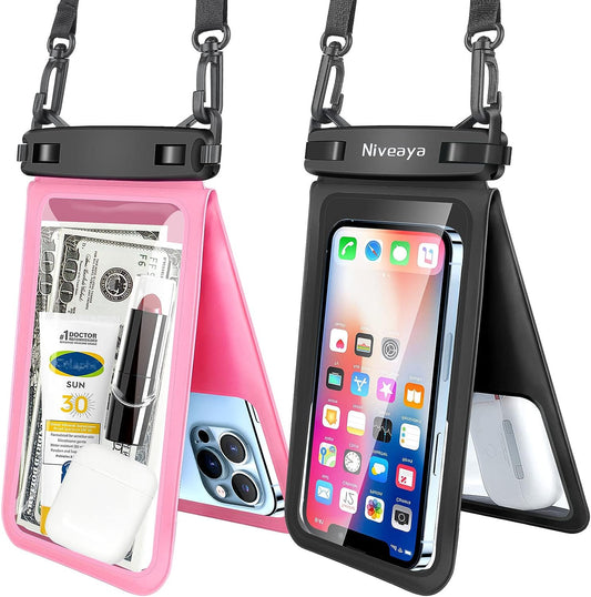 Niveaya Double Space Waterproof Phone Pouch - 2 Pack, Waterproof Phone Lanyard Case with Iphone 15/14/13/12/ Pro Max/Pro/8 Plus, Galaxy S22/S21/S20/S10/Note 20/10/9 up to 7", Dry Bag for Vacation.  Niveaya   