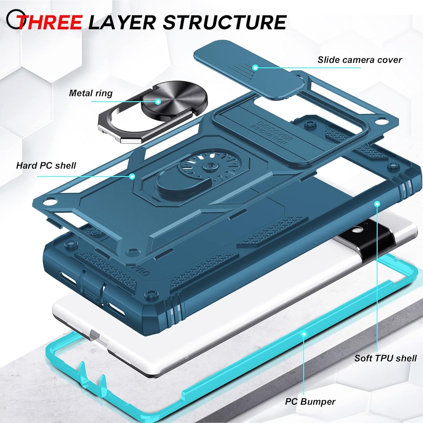 Leyi for Pixel 6 Pro Case: Google Pixel 6 Pro Case with Slide Camera Cover, 360 Full Body Military-Grade Phone Case with Kickstand for Pixel 6 Pro, Sea Blue  LeYi   