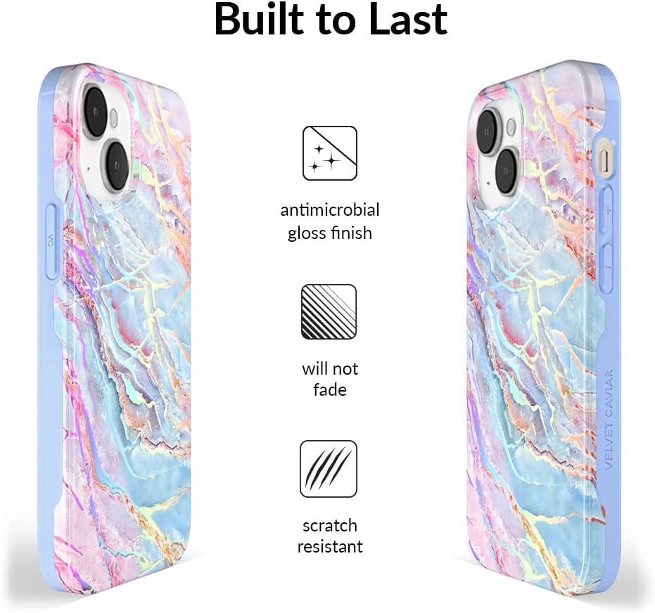 Velvet Caviar Designed for Iphone 14 Case for Women [10Ft Drop Tested] Compatible with Magsafe - Cute Magnetic Phone Cover - Protective Microfiber Lining (Holographic Blue Marble)  Velvet Caviar   