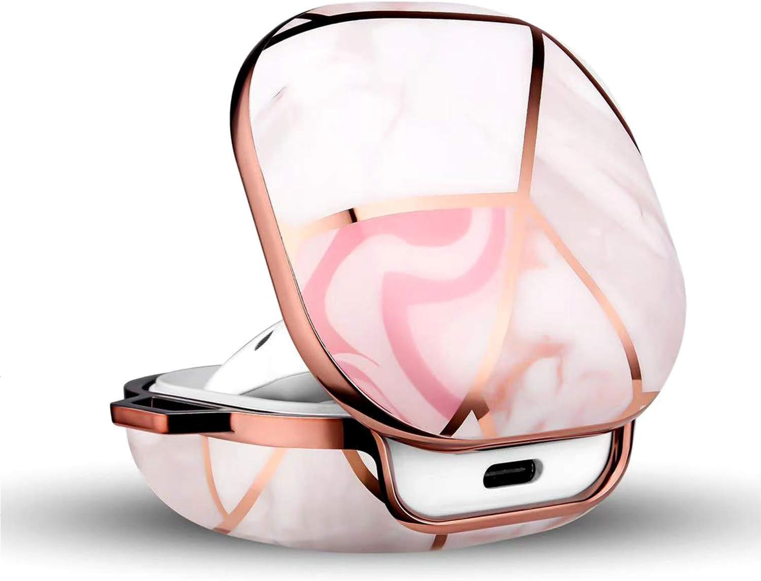 BAISRKE Cute Galaxy Buds Live Case Cover, Shiny Chrome Geometric Marble Case with Keychain Full Protective Shockproof Hard Case Cover for Samsung Galaxy Buds Live/Galaxy Buds Pro - Pink  BAISRKE   