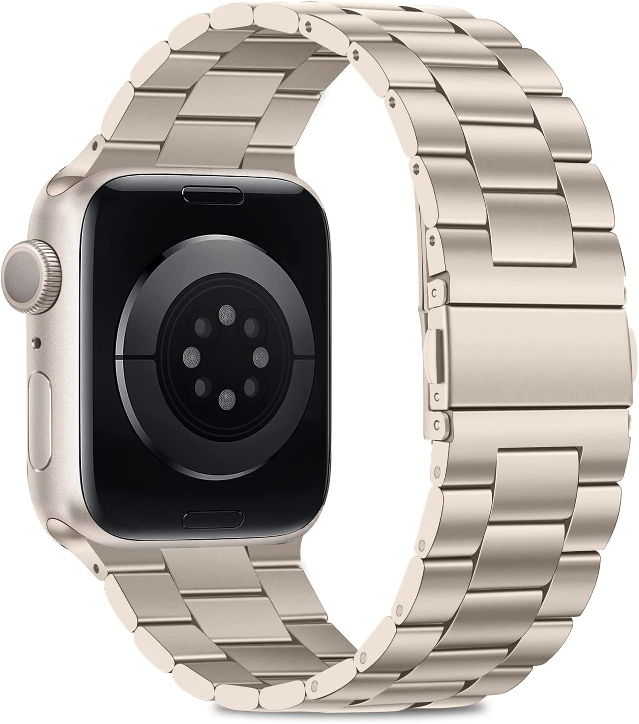 HITZEE Compatible with Apple Watch Band 45Mm 44Mm 42Mm Business Stainless Steel Metal Strap Men Women Link Bands with Case Compatible for Apple Watch SE Series 8 7 6 5 4 3 2 1, 42/44/45Mm Starlight  HITZEE   