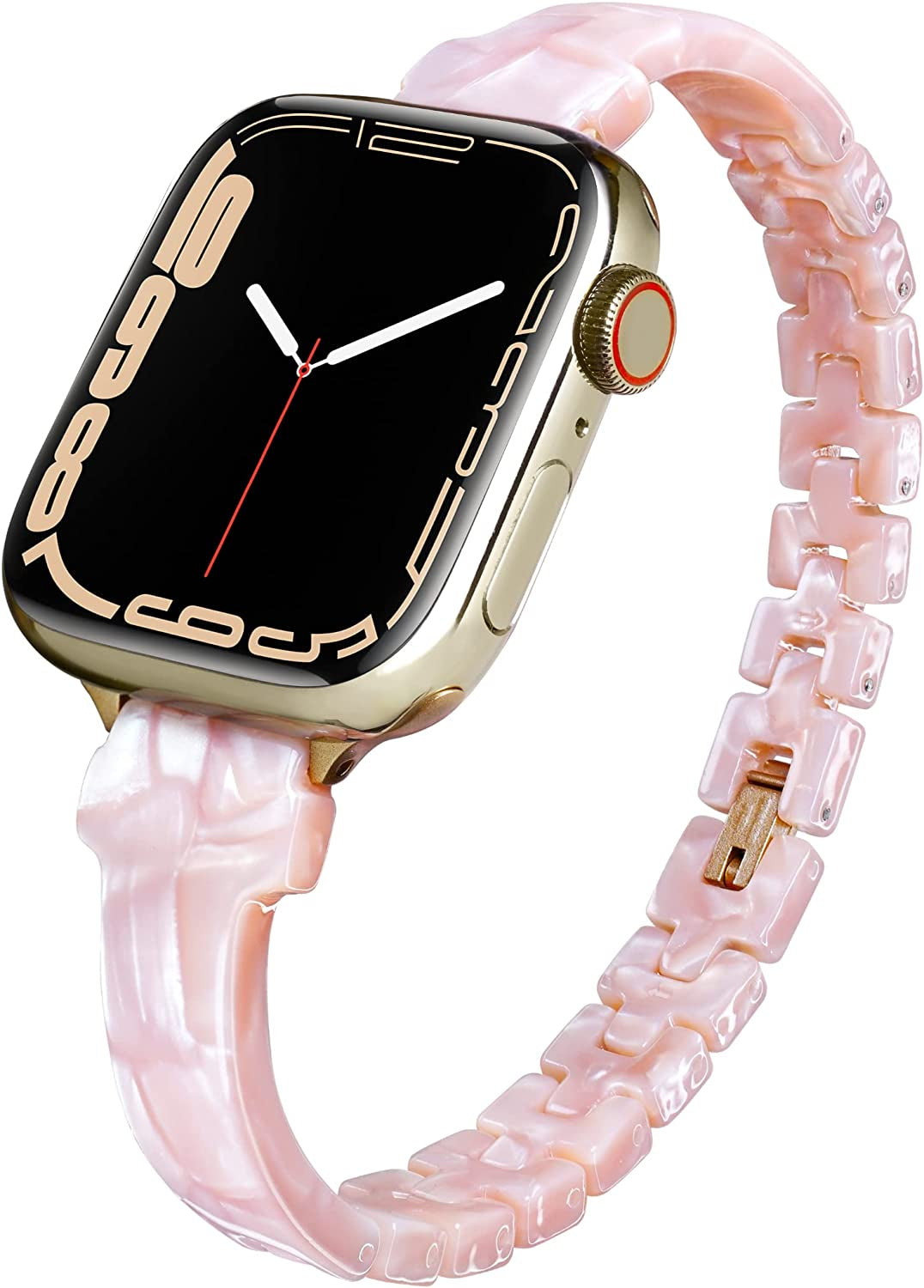 Slim Resin Band Compatible with Apple Watch Band 38/40/41/42/44/45/49Mm, Fashion Tortoise Shell Watch Bracelet Band for Iwatch Series Ultra/Se/8/7/6/5/4/3/2/1, Thin Light Watch Strap Wristband for Iwatch for Women Girls  Unilily Pearl Pink 42/44/45/49 mm 