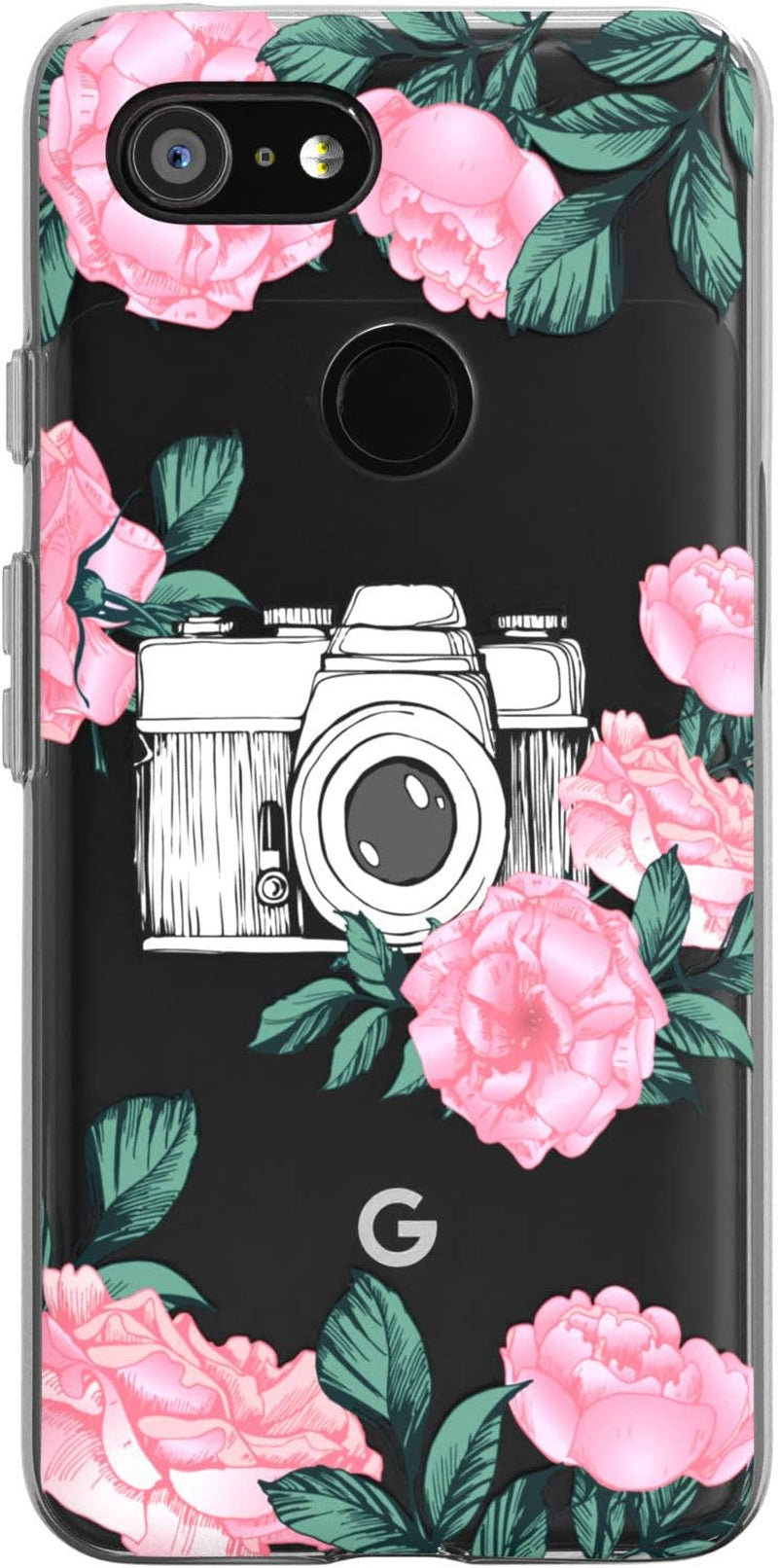 Toik Slim TPU Phone Case for Google Pixel XL 2 XL 3 XL 3A XL 4 XL 2019 Protective Gift Luxury Lightweight Girly Flowers Women Rose Design Flexible Floral Print Silicone Clear Anemone Cover Red  Toik Retro Camera  