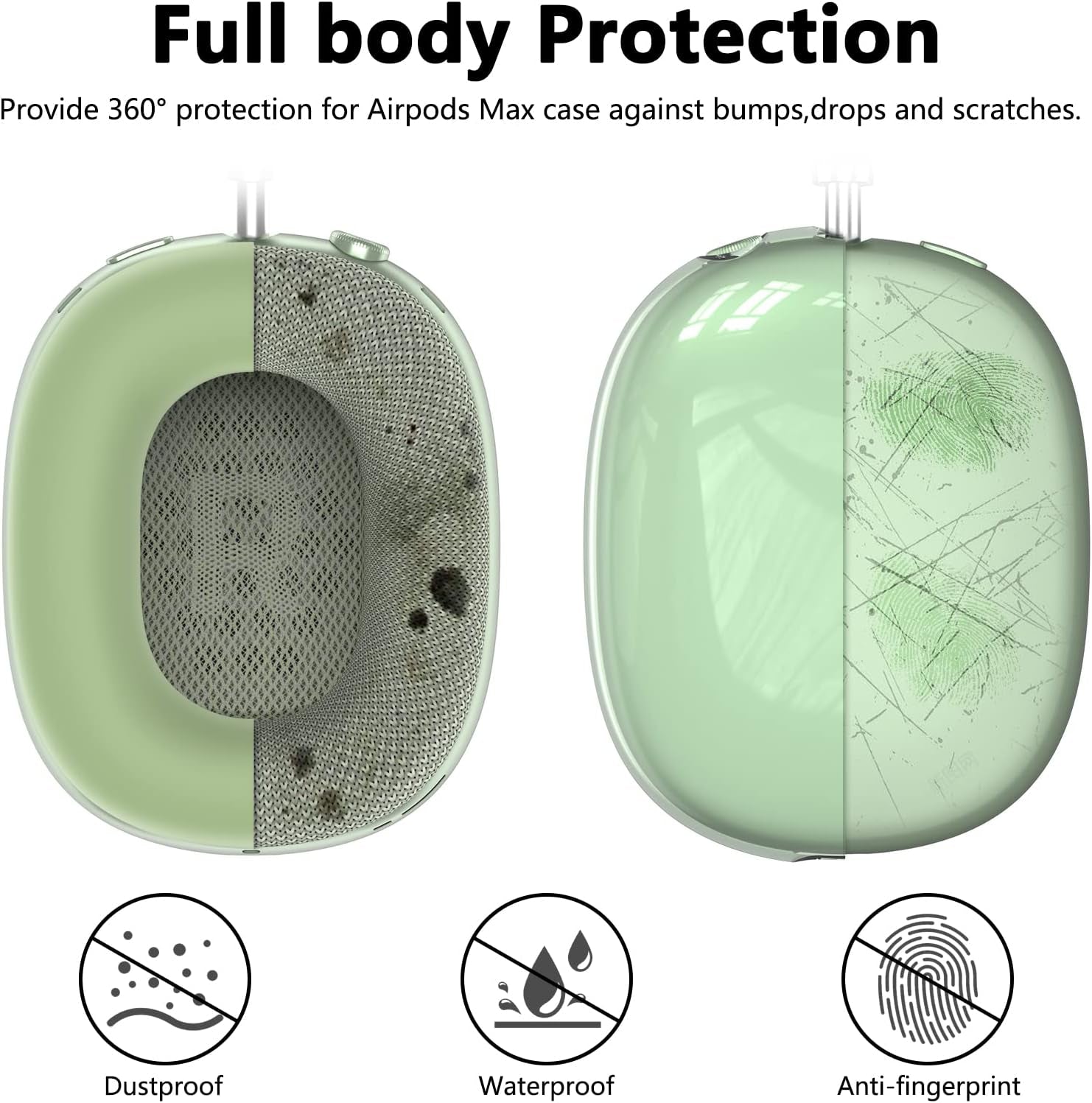 Silicone Case Cover for Airpods Max Headphones, Clear Soft TPU Ear Cups Cover/Ear Pad Case Cover/Headband Cover for Airpods Max, Transparent Accessories Silicone Protector for Apple Airpods Max, Green  MINDRESY   