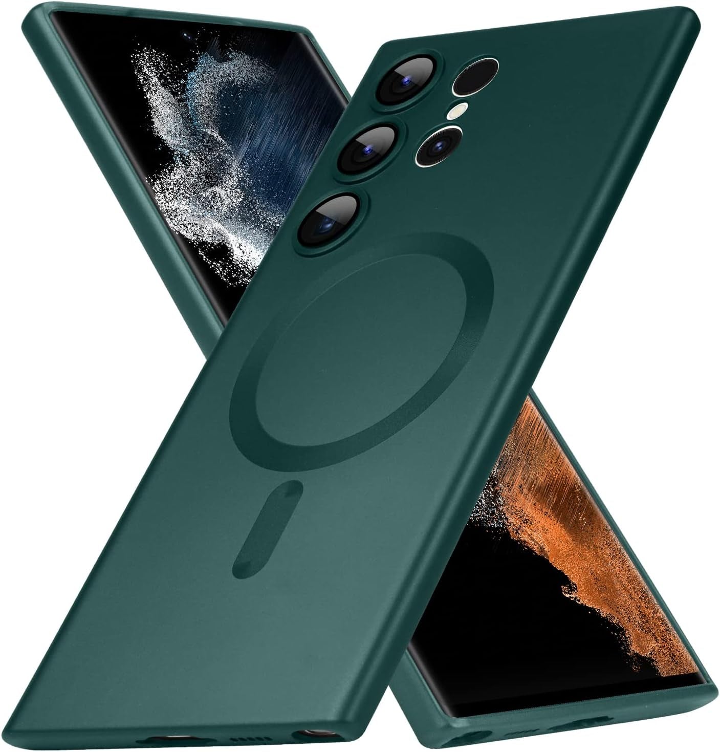 Goarshy Magnetic Designed for Samsung Galaxy S22 Ultra Case White [Compatible with Magsafe] Hard Back & Soft Bumper, Protective Slim Thin S22 Ultra Case 6.8'' 2022, Feather Dream White  Goarshy Green  