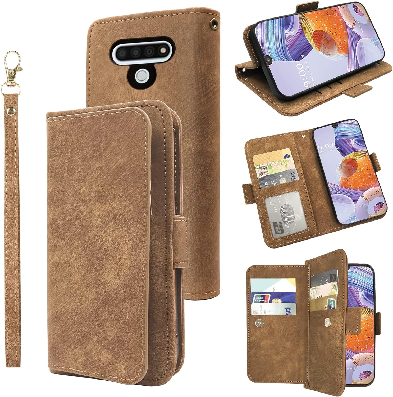 Furiet Compatible with LG V35 Thinq V30 plus Wallet Case Wrist Strap Lanyard Leather Flip Card Holder Stand Cell Accessories Phone Cover for LGV30 LGV35 LG30 LG35 V 30 35 V30+ V30S H931 Men Black  Furiet Brown  