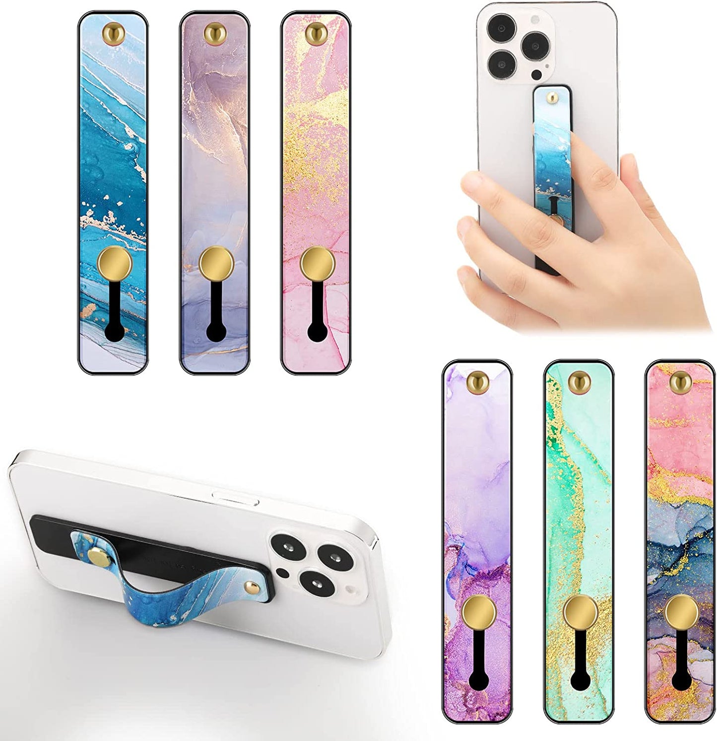Weewooday 6 Pieces Phone Strap Grip Holder Finger Cell Phone Grip Telescopic Phone Finger Strap Stand Universal Finger Kickstand for Most Smartphones (Dreamy Colors)  Weewooday Bright Marble  