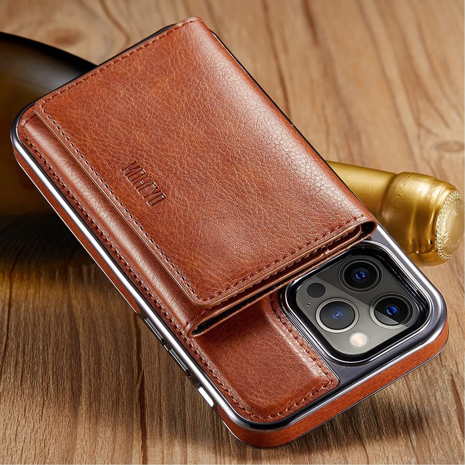 MOHEYO Designed for Iphone 13 Pro Max Case Compatible with Magsafe Charger Magnetic Removable Wallet Card Holder Slim Thin Leather Cover (Brown)  MOHEYO   