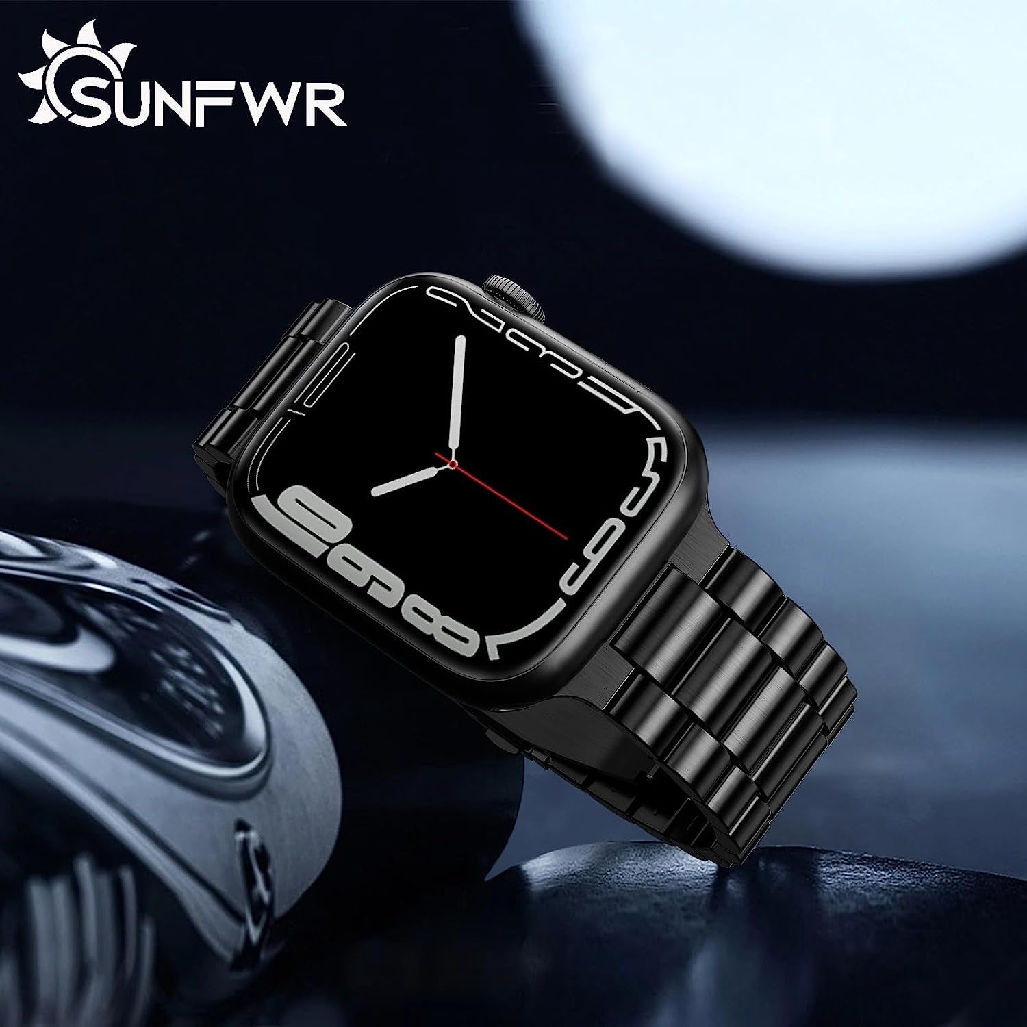 SUNFWR Compatible with Apple Watch Band 45Mm 44Mm 42Mm for Men Women, Stainless Steel Metal Iwatch Band with Case for Apple Watch Series 8/7/6/5/4/3/2/1/SE/SE2 (Black, 42Mm/44Mm/45Mm)  SUNFWR   