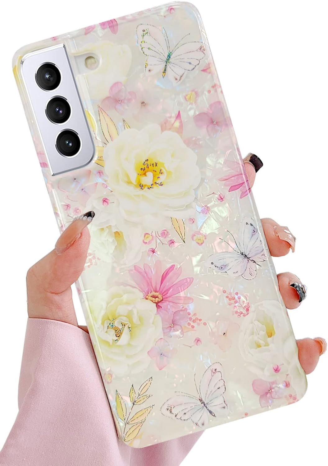 J.West Designed for Samsung Galaxy S21 Case Shiny Glitter Pink Marble Slim Fit Flexible Soft Silicone Rubber TPU Bumper Cover Skin Shockproof Protective Phone Case for Galaxy S21 5G Case  J.west Bling Pink  