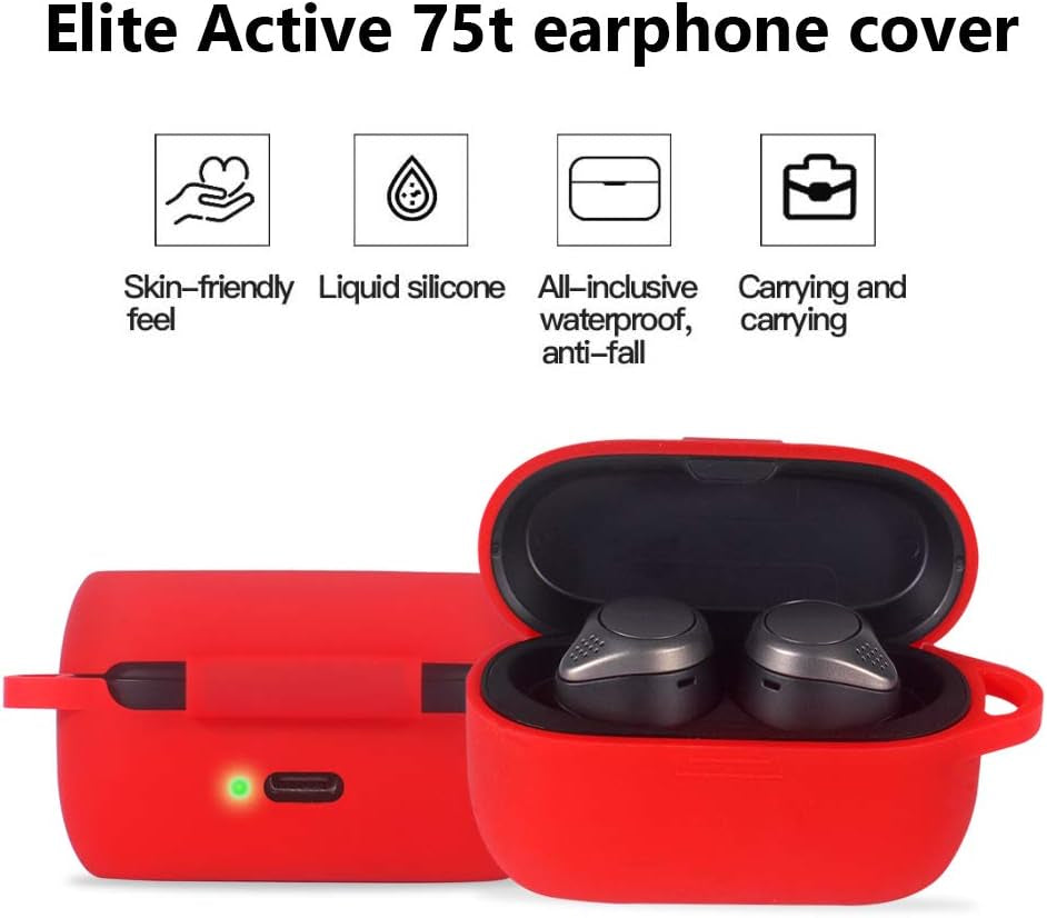 Zaracle Portable Protective Pouch Sleeve Cover Silicone Case Carrying Case for Jabra Elite Active 75T Alexa Enabled True Wireless Sports Earbuds (Red)  Zaracle   