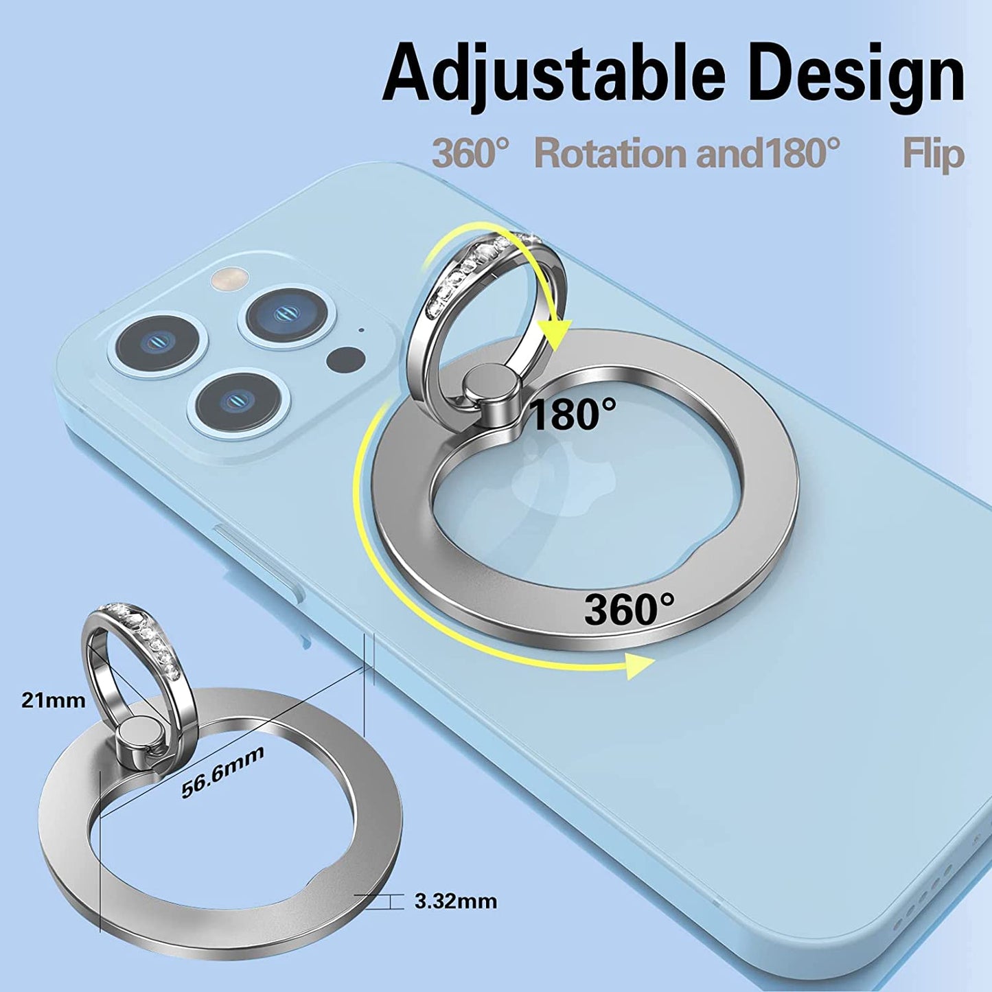 AUROX Magnetic Phone Ring Holder for Iphone 14 13 12 Magnetic Phone Grip for Magsafe Accessories 360° Rotation Adjustable Phone Finger Ring Stand【Removable for Wireless Charging】(Light Blue)  AUROX   