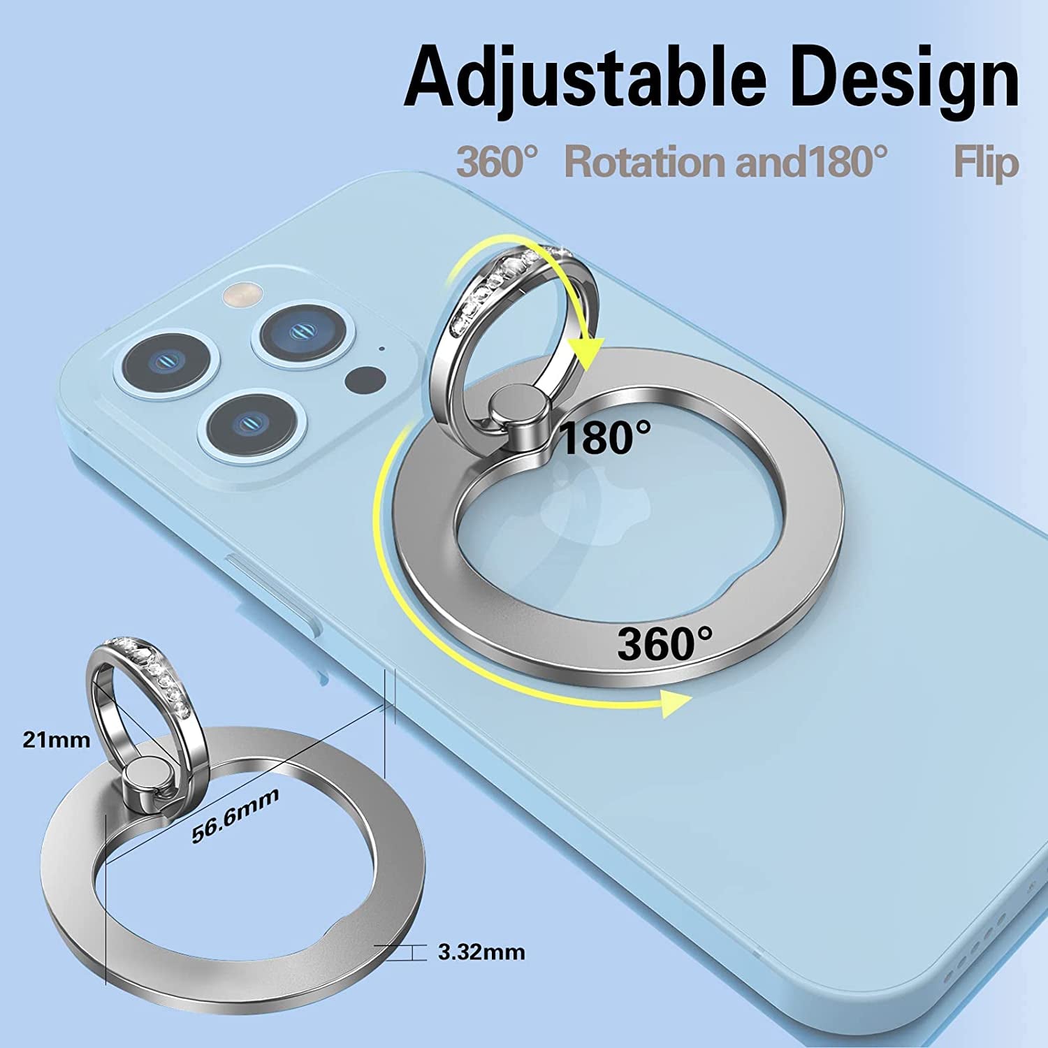 AUROX Magnetic Phone Ring Holder for Iphone 14 13 12 Magnetic Phone Grip for Magsafe Accessories 360° Rotation Adjustable Phone Finger Ring Stand【Removable for Wireless Charging】(Light Blue)  AUROX   
