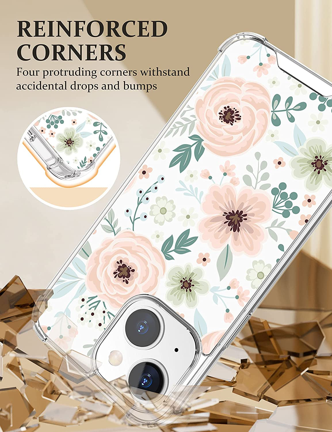 Cutebe [3 in 1 Crystal Phone Case for Iphone 13(2021)/Iphone 14(2022) 6.1", Cute Protective Cover with 9H Temper Glass Screen Protector + HD Temper Camera Lens Protector for Women, Girls  Cutebe   