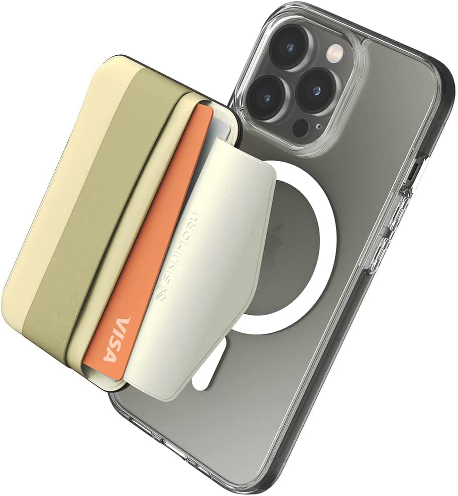 Sinjimoru Phone Grip Credit Card Holder with Flap, Secure Stick-On Wallet as Phone Finger Strap Adhesive ID Card Case for Iphone Case. Sinji Pouch B-Flap Black.  Sinjimoru Co.Ltd M-Band Sand Beige Wallet for MagSafe 