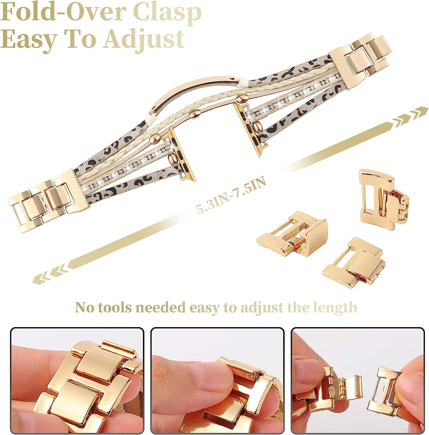 Posh Leather Bands Compatible with Apple Watch Bands 38Mm 40Mm 41Mm for Women Men，Metal Sheets Bracelet Jewelry Warp Strap for Iwatch Series SE 7 6 5 4 3 2 1（Cheetah with Gold）  REALSIGN   