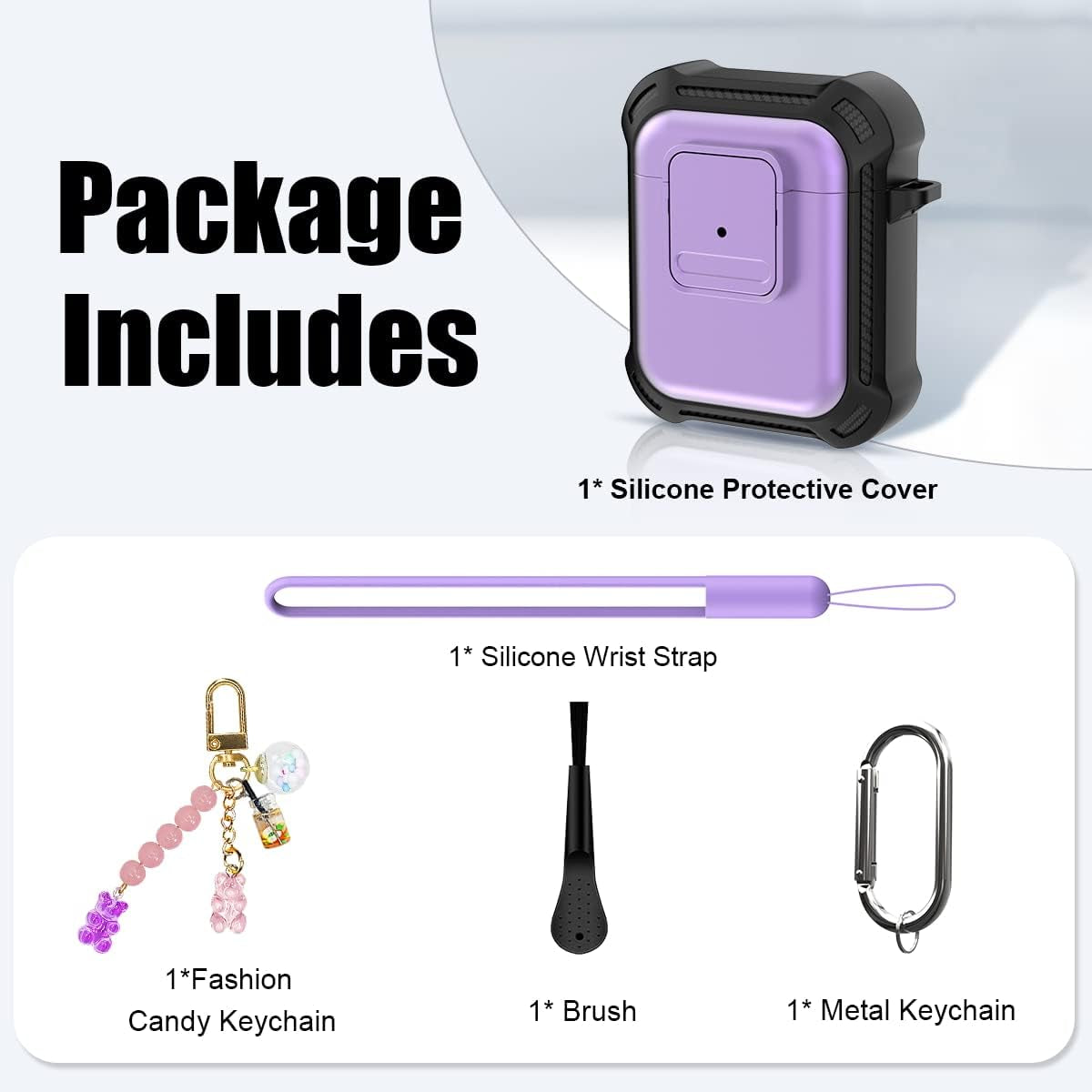 YIPINJIA [5 in 1] Case for Airpods 2&1 with Secure Lock, PC+TPU Shockproof Protective Airpods Cover Case for Women Compatible with Airpods 1 & Airpods 2 Case with Fashion Candy Keychain (Purple)  YIPINJIA   
