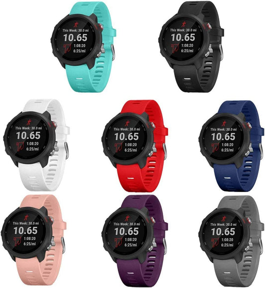 TECKMICO 8PCS Bands Compatible with Garmin Forerunner 245/645,20Mm Soft Silicone Replacement Bands for Garmin Forerunner 245/645 GPS Running Watch,No Tracker(8-Pack, Buckle Design)  TECKMICO   