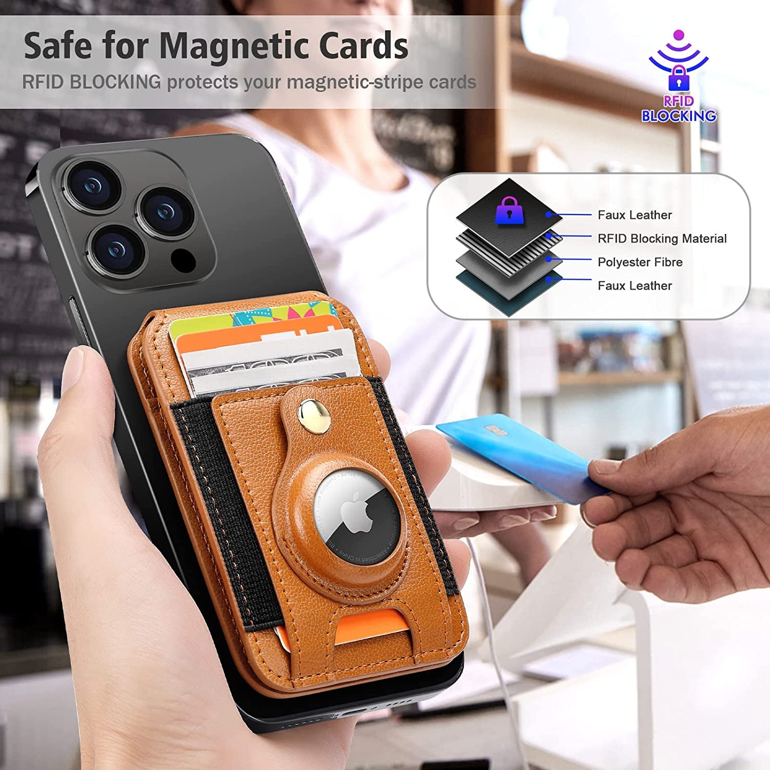 Nuoku Leather Magsafe Wallet with Airtag Holder, Magnetic Phone Wallet with Adjustable Stand for Iphone 14/13/12 Series, NOT Compatible with 13 Mini/12 Mini, Fit 8 Cards, Brown  nuoku   