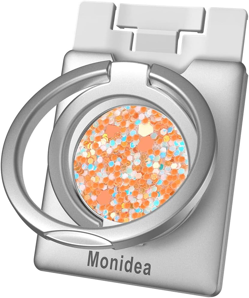Monidea Phone Ring Holder, Phone Grip Finger Kickstand Wireless Charging Friendly, 360°Rotation Metal Phone Ring Grip Stand Work with Magnetic Car Mount for Iphone Samsung Ipad Tablets & More - Black  MonIdea White Sparkle Orange  