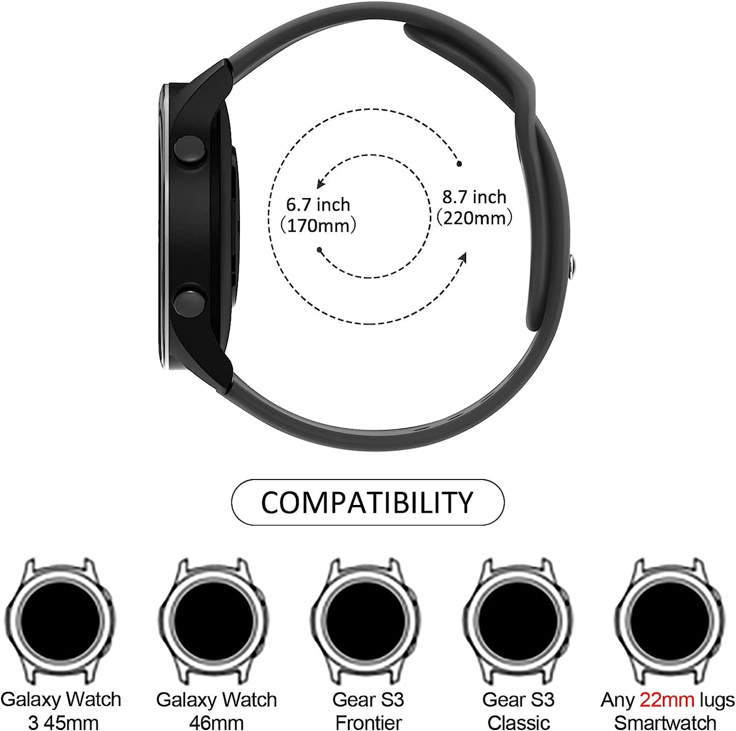 3 PACK Bands Compatible with Samsung Galaxy Watch 3 Bands 45Mm, Galaxy Watch 46Mm Band, 22Mm Adjustable Soft Silicone Sport Strap Replacement Band for Galaxy Watch 3 45Mm Women Men  Wanme   