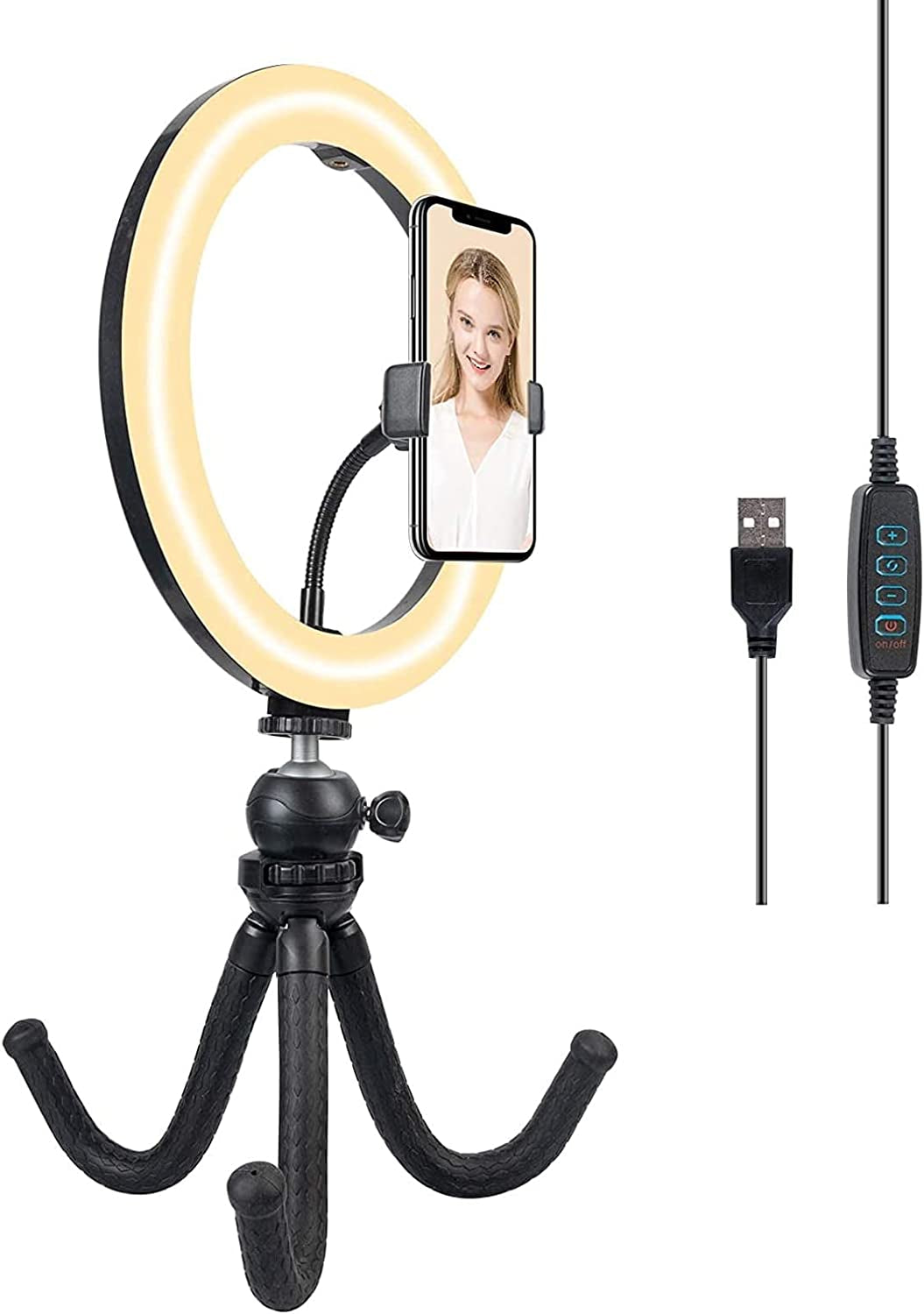 10" Selfie Ring Light with Tripod Stand & Cell Phone Holder, Dimmable Desktop LED Circle Light for Youtube Video/Live Stream/Makeup/Photography for Iphone Android  Wellwerks   