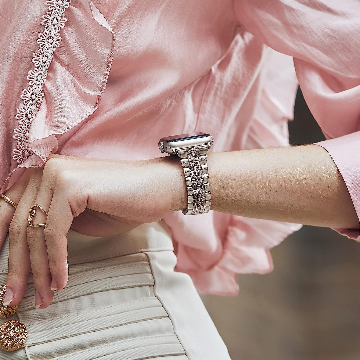 Missair Compatible with Apple Watch Band 38Mm 40Mm 41Mm 42Mm 44Mm 45Mm Series 8 7 6 5 4 3 2 1 SE, Women Diamond Bling Bracelet Jewelry Metal Replacement Wristband Strap for Iwatch  Missair   