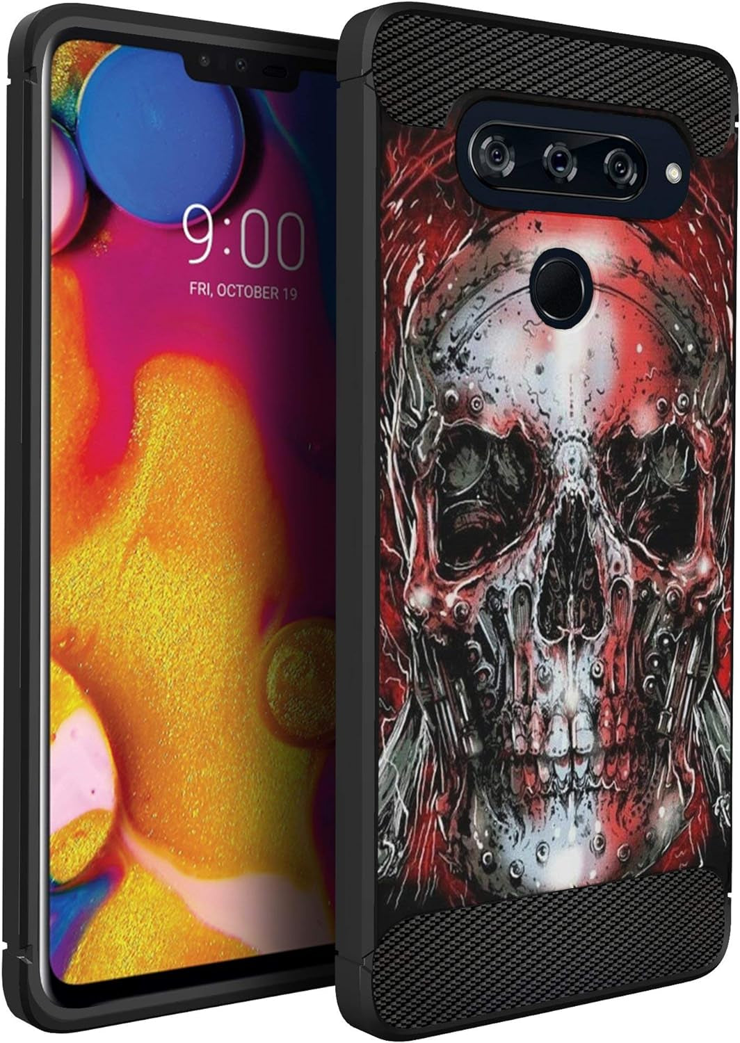 Casesondeck Case Compatible with LG V40 Thinq - Soft Fitted Flexible TPU Cover Shock Protection (Blue Future Skull)  CasesonDeck Red Skull  