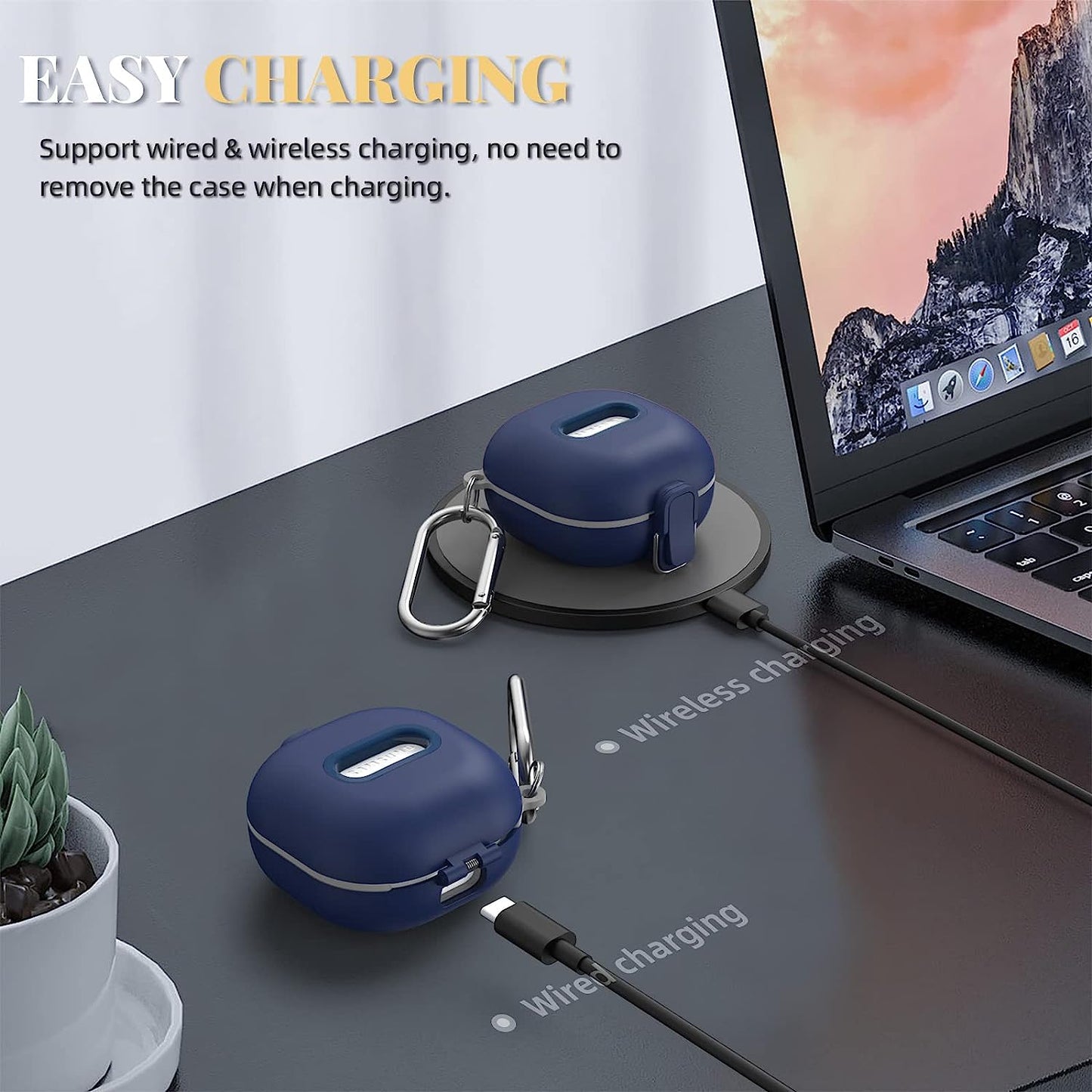 Secure Lock Case for Samsung Galaxy Buds 2 Pro/Galaxy Buds 2/Galaxy Buds Pro/Galaxy Buds Live, WOFRO Shock-Absorbing Protective Cover TPU Hard Shell with Lanyard and Keychain[One-Click Pop] (Blue)  WOFRO   