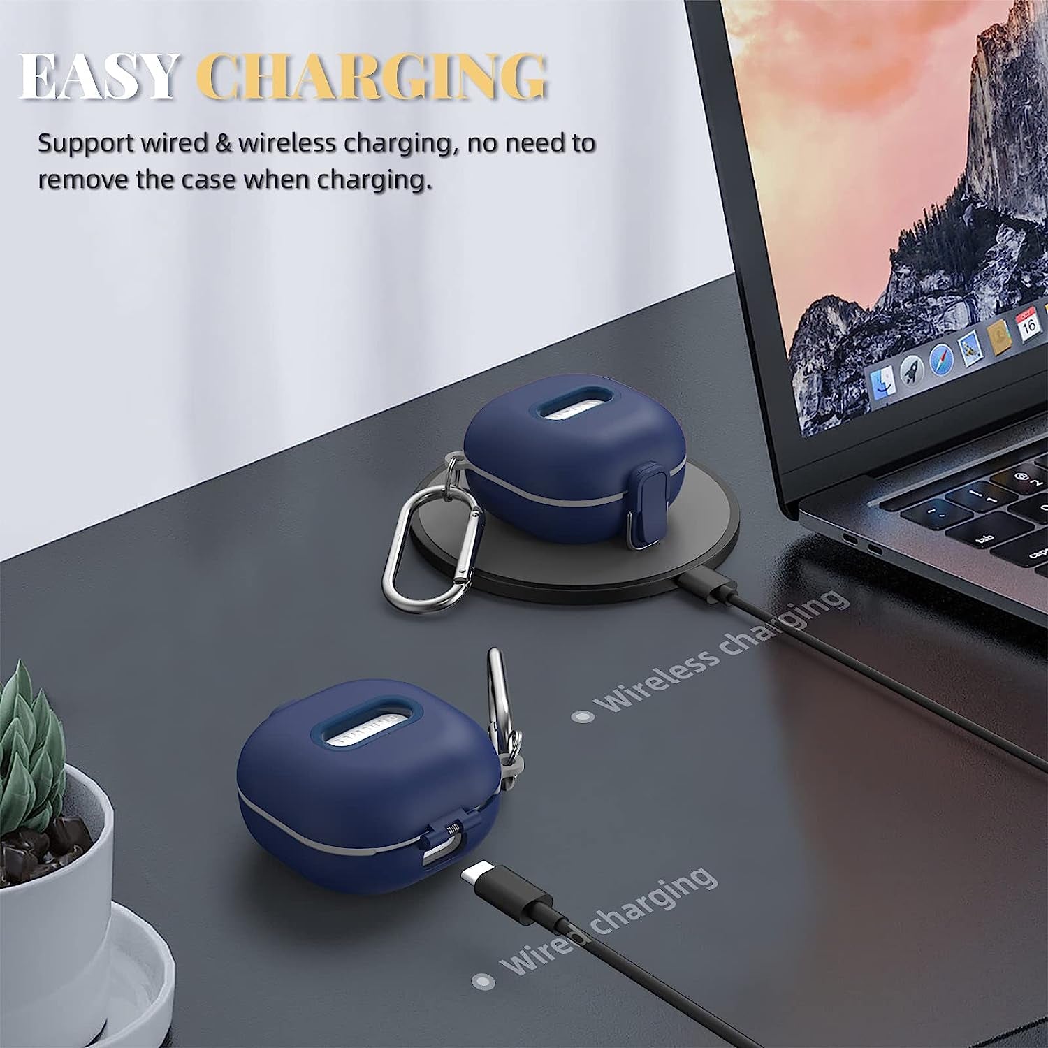 Secure Lock Case for Samsung Galaxy Buds 2 Pro/Galaxy Buds 2/Galaxy Buds Pro/Galaxy Buds Live, WOFRO Shock-Absorbing Protective Cover TPU Hard Shell with Lanyard and Keychain[One-Click Pop] (Blue)  WOFRO   