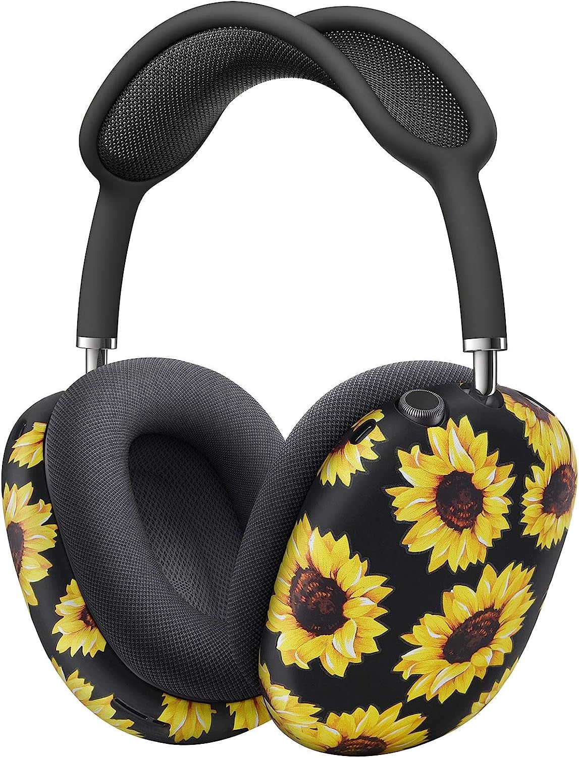 AIRSPO Compatible with Airpods Max Case Cover, Silicone Sleeve Case for Airpods Max Headphone Floral Print Protective Airpod Max Earpads Cover (Black/Cow)  AIRSPO Sunflower  