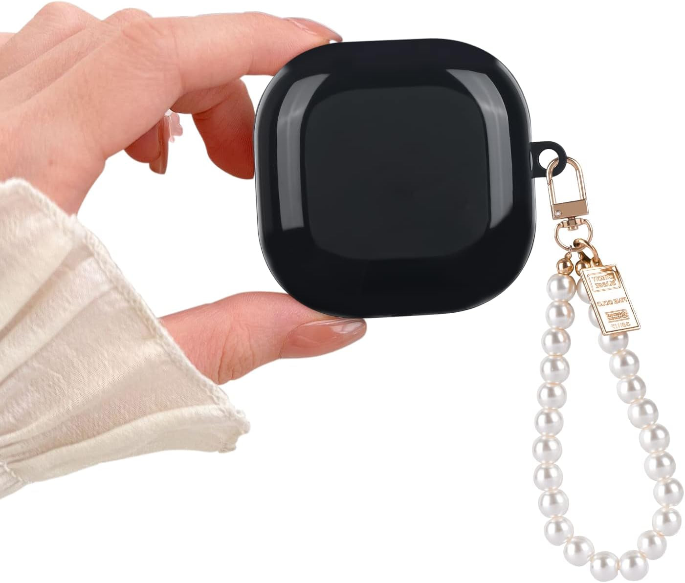 Cute Sparkle Case for Samsung Galaxy Buds 2 Pro(2022)/Galaxy Buds Pro/Buds 2/Buds Live with White Pearl Wrist Keychain for Women Girls Kids Clear Bling Glitter Protective Soft Silicone Cover  DiyGody Black  