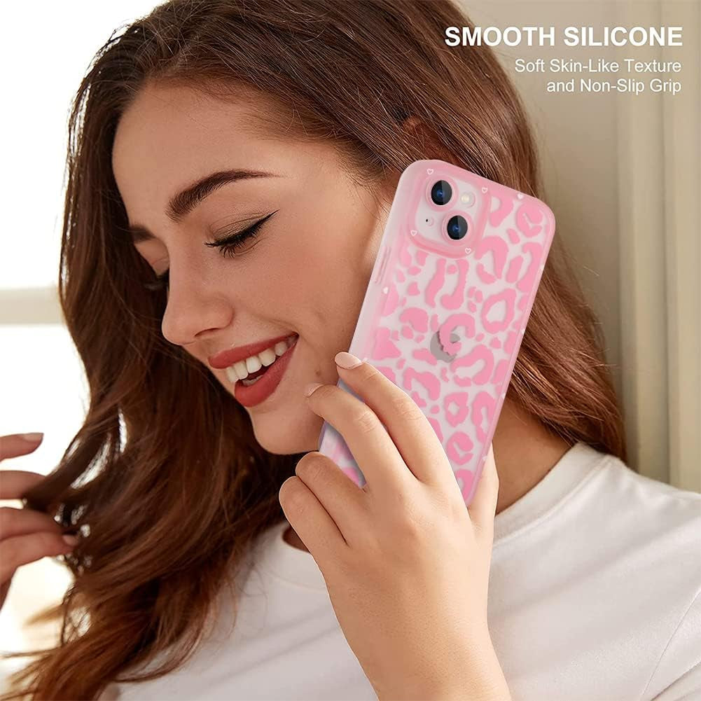 ZIYE for Iphone 13 Case Pink Leopard Pattern Clear Phone Case with Camera Protection,Silicone TPU Phone Protective Cover Cheetah Design Cases Compatible with Iphone 13 6.1 Inch  ZIYE   