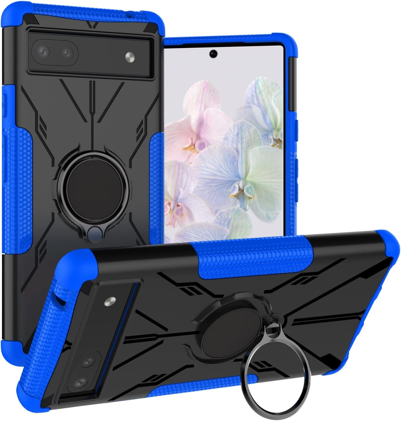 Military Case for Google Pixel 6A 5G 2022 Tough Rugged Dual Layer Case Hybrid Cover with 360°Ring Holder Kickstand for Google Pixel 6A 5G 2022  XBS-Better Blue  