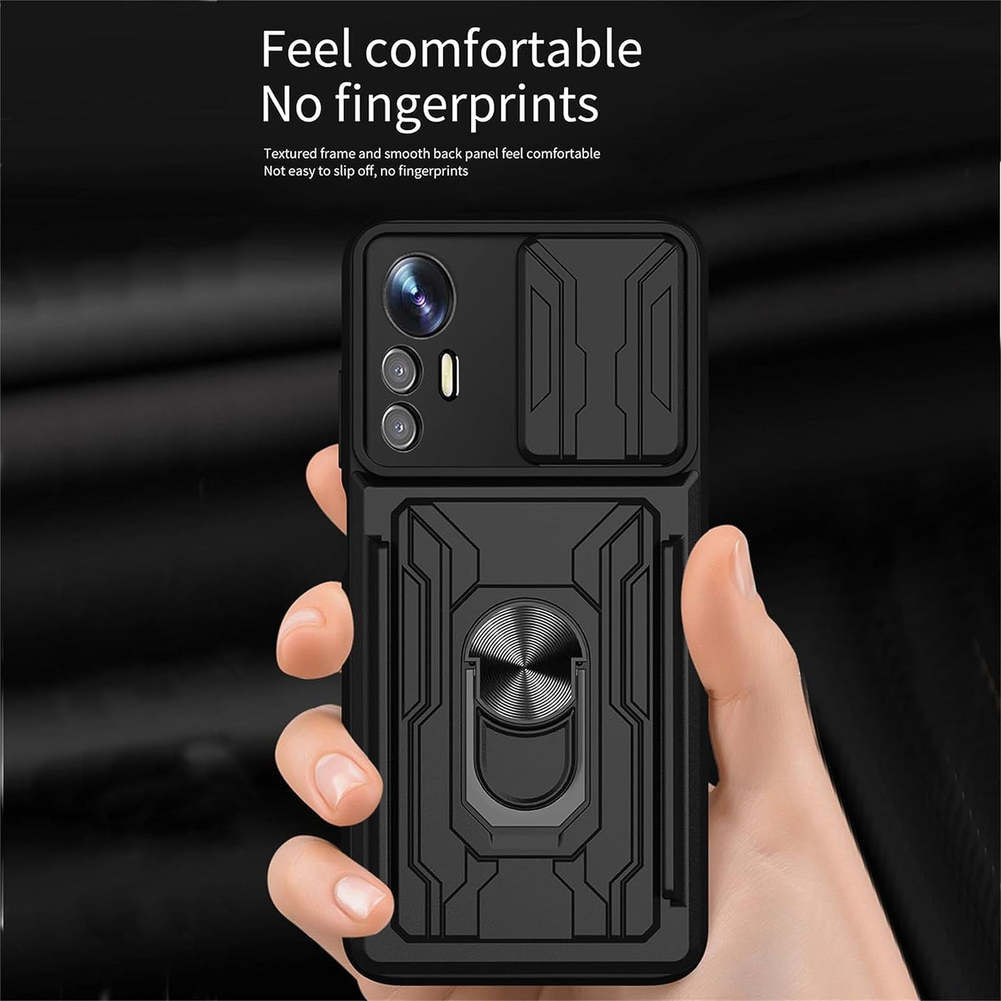 Tncavo for Xiaomi Redmi Note 12S Case with Card Holder, Military Grade Shockproof Heavy Duty Protective with Rotating Ring Kickstand & Camera Cover for Xiaomi Redmi Note 12S LJ Black  Tncavo   